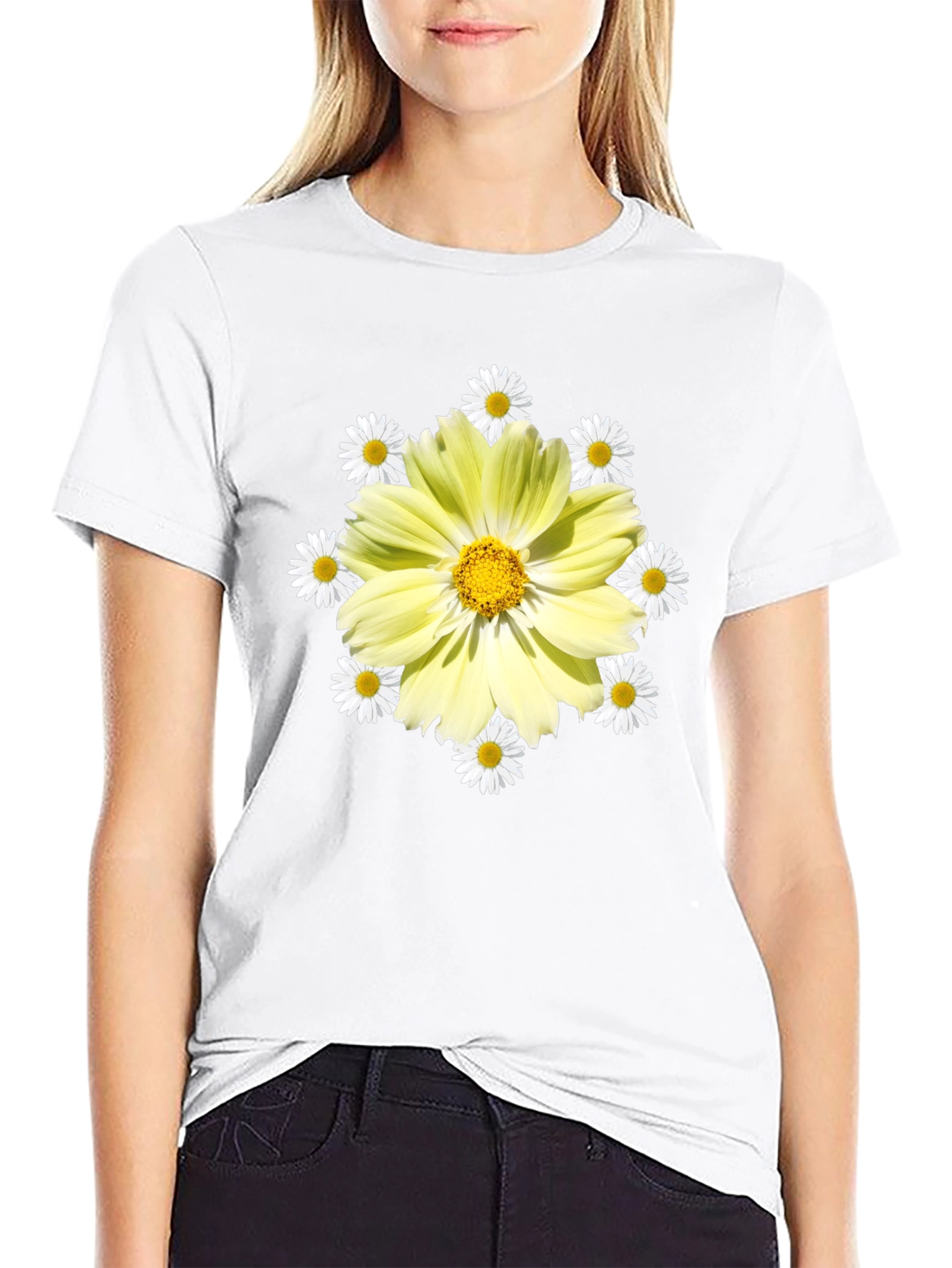 Floral Graphic Tee - Sunny Yellow Daisy Design