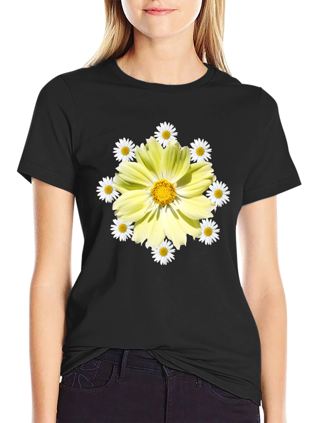 Floral Graphic Tee - Sunny Yellow Daisy Design