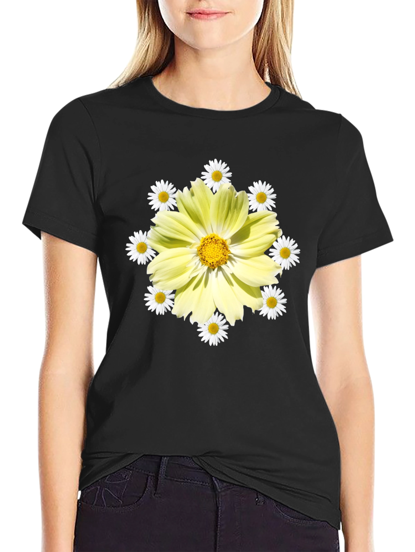 Floral Graphic Tee - Sunny Yellow Daisy Design