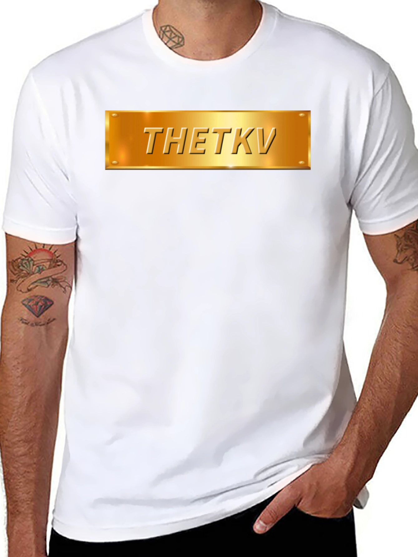 Thetkv Black Graphic Tee - Gold Plate Design