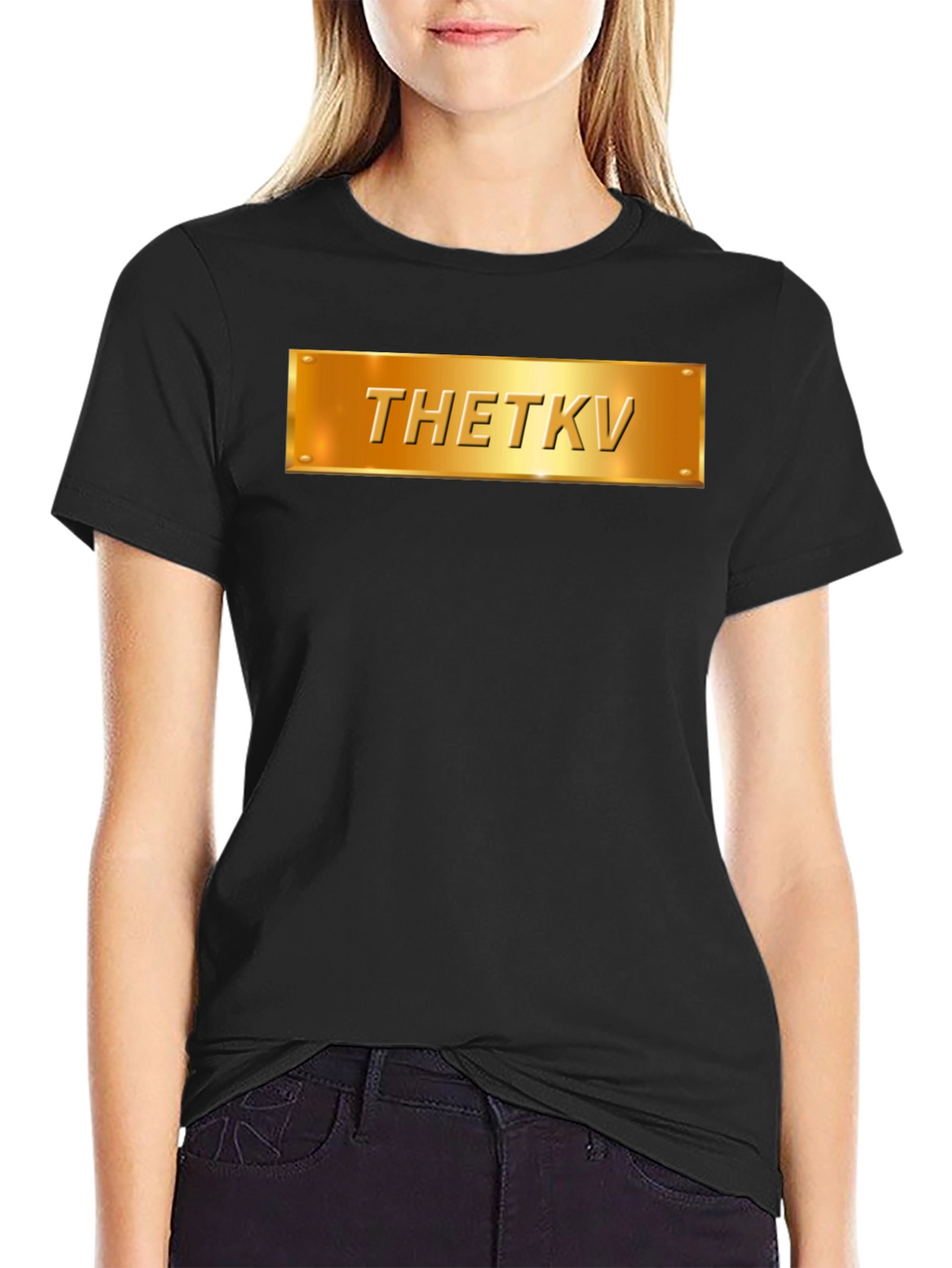 Thetkv Black Graphic Tee - Gold Plate Design