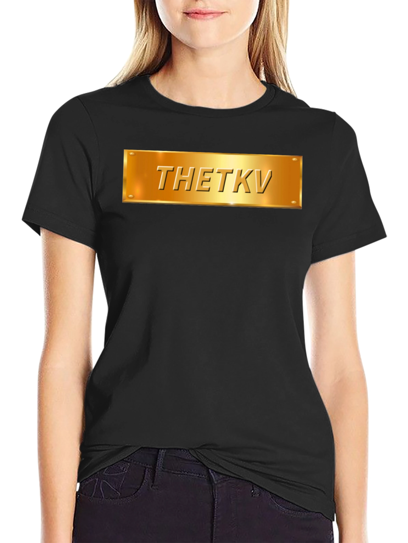 Thetkv Black Graphic Tee - Gold Plate Design