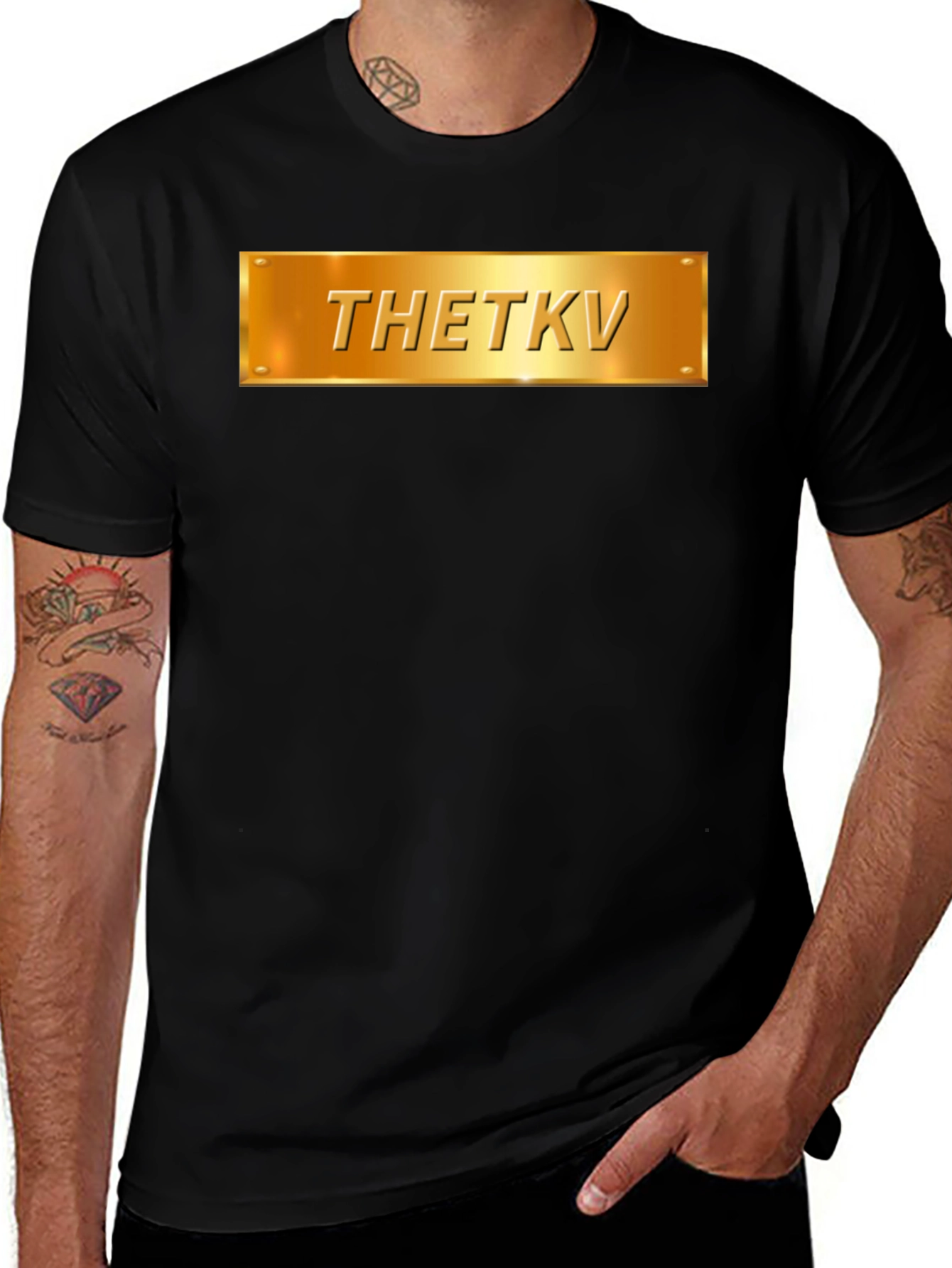 Thetkv Black Graphic Tee - Gold Plate Design