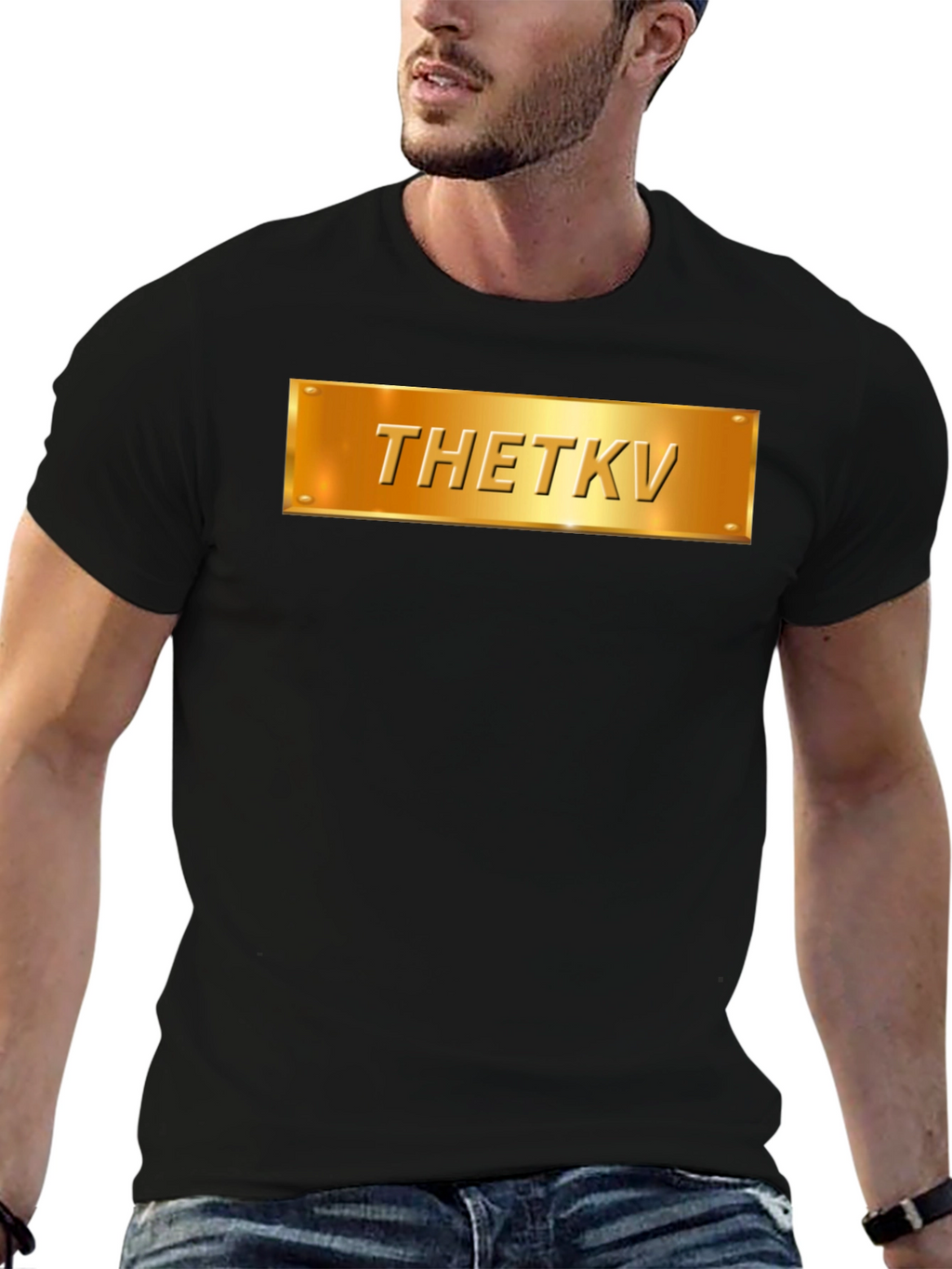 Thetkv Black Graphic Tee - Gold Plate Design