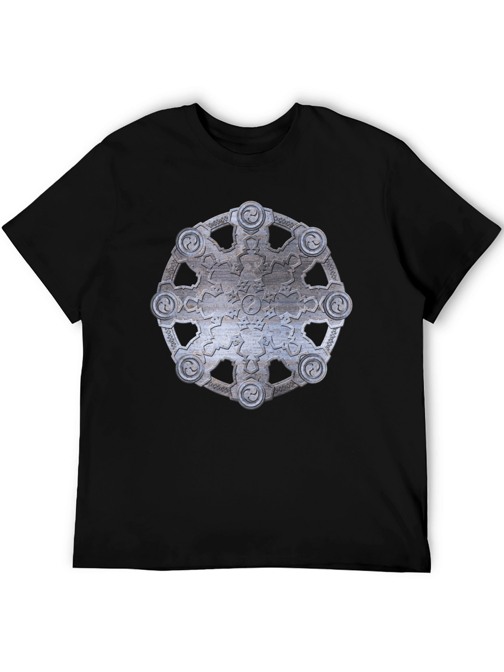 Abstract Metallic Wheel Design Black T-Shirt
