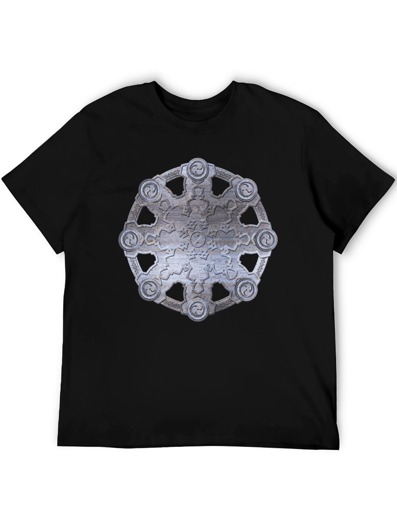 Abstract Metallic Wheel Design Black T-Shirt