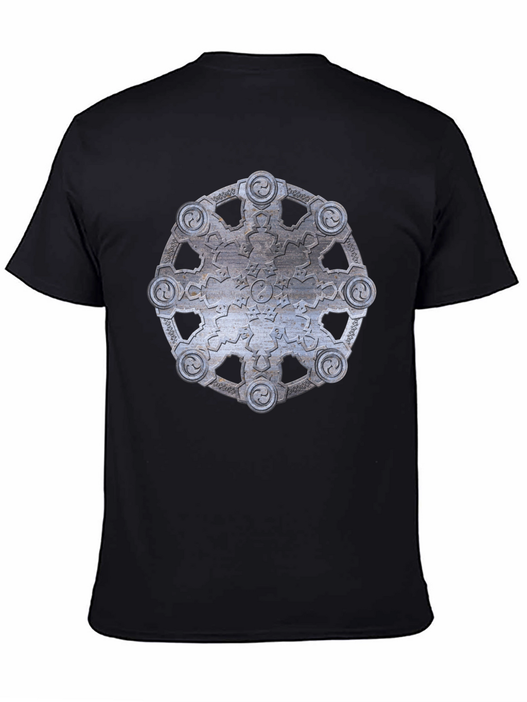 Abstract Metallic Wheel Design Black T-Shirt