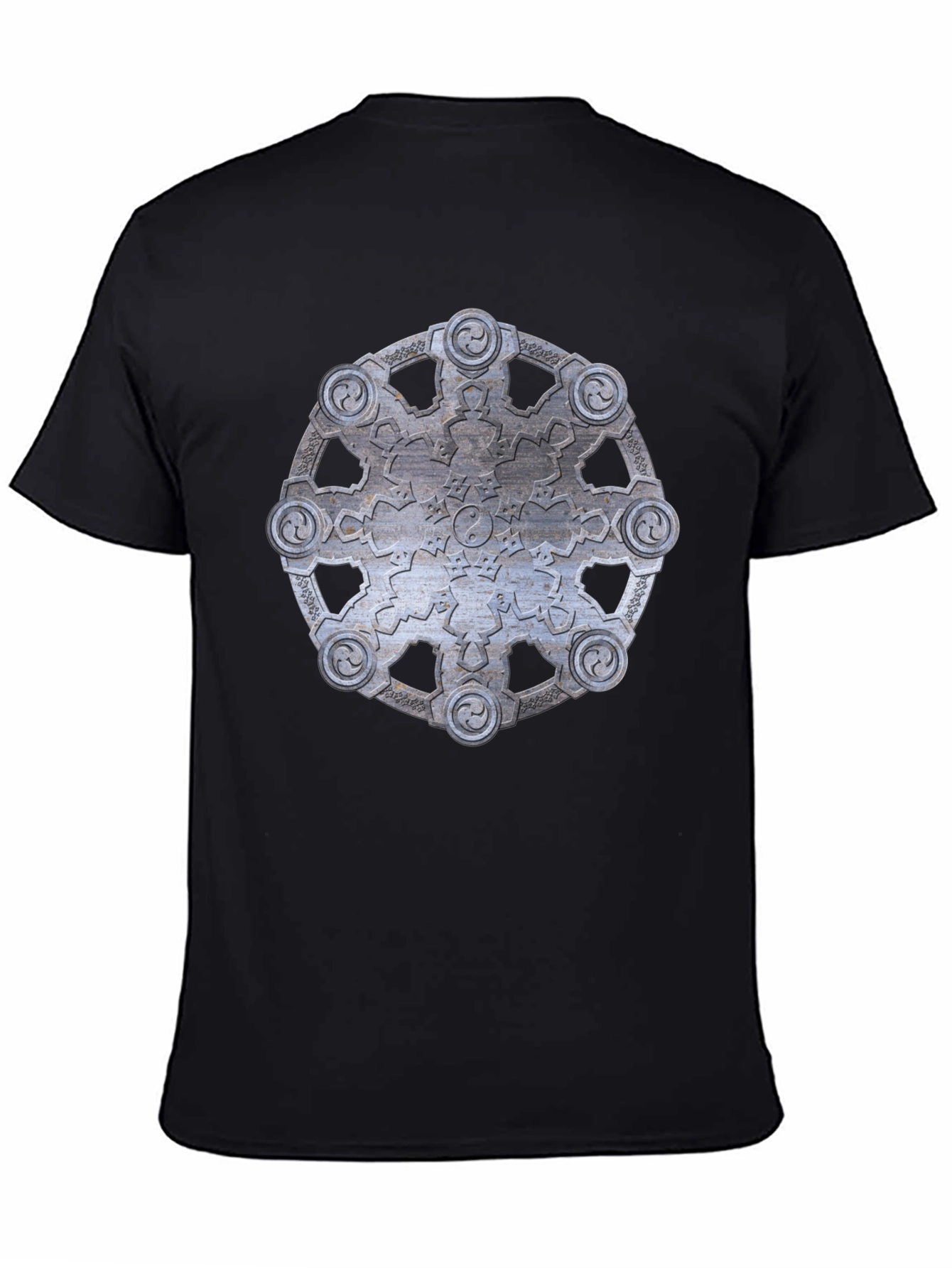 Abstract Metallic Wheel Design Black T-Shirt