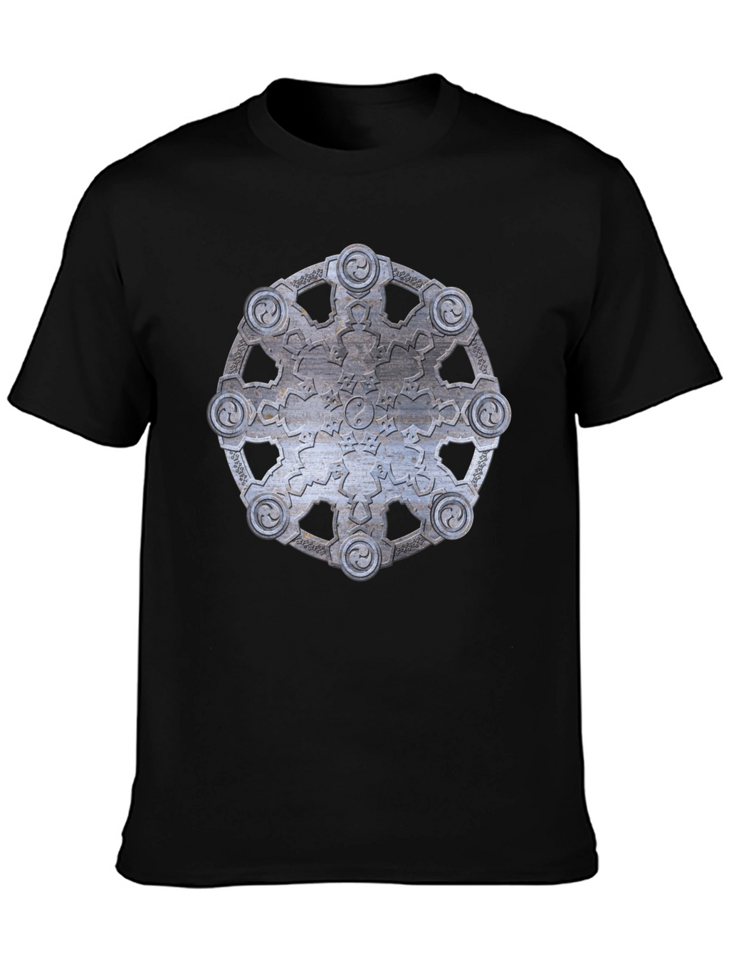 Abstract Metallic Wheel Design Black T-Shirt