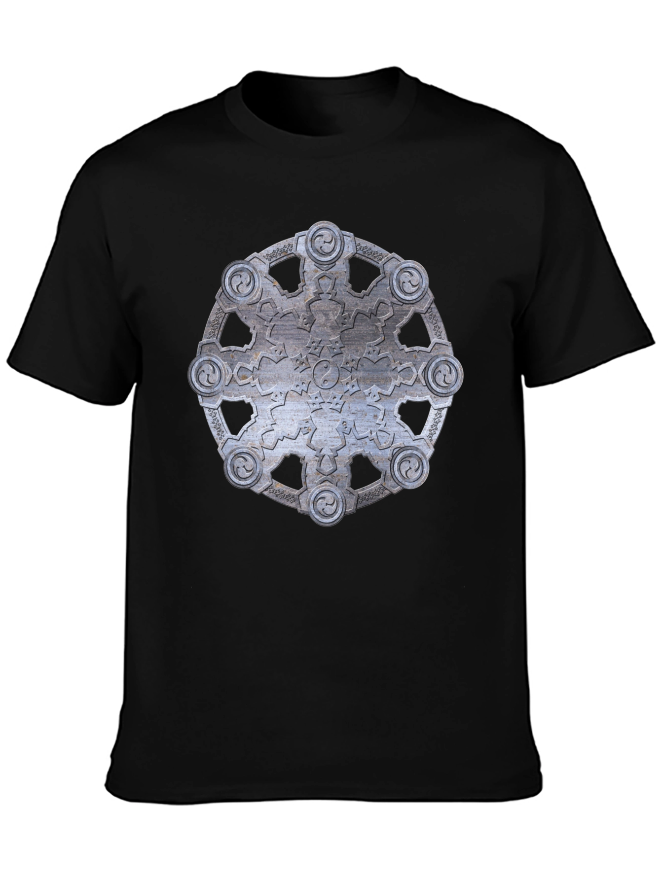 Abstract Metallic Wheel Design Black T-Shirt