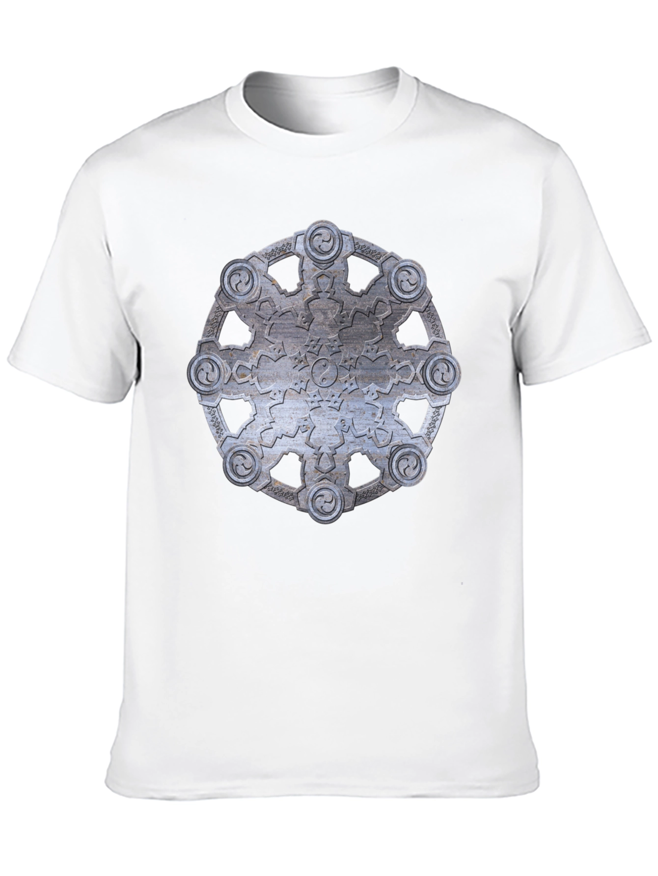 Abstract Metallic Wheel Design Black T-Shirt