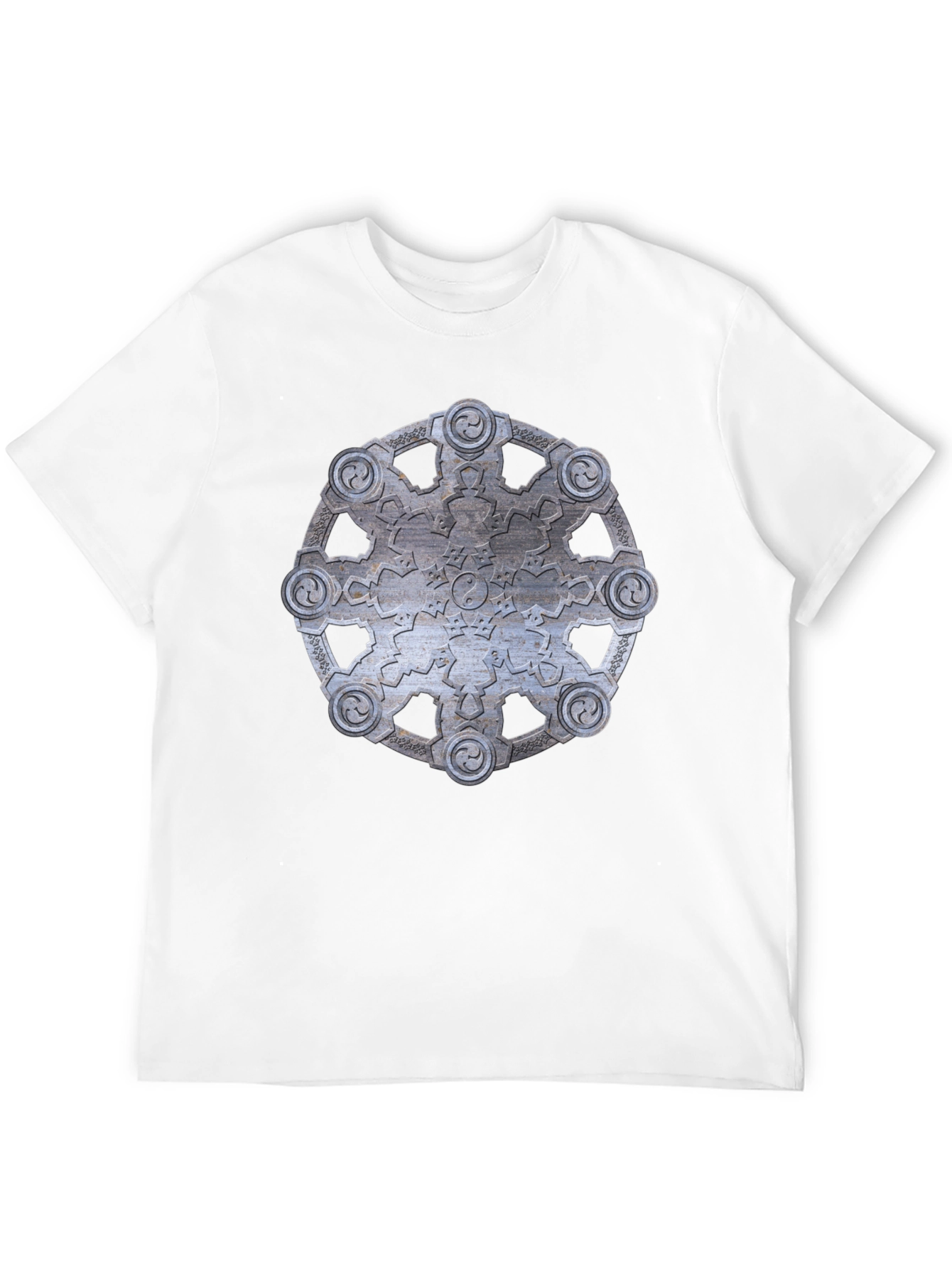 Abstract Metallic Wheel Design Black T-Shirt