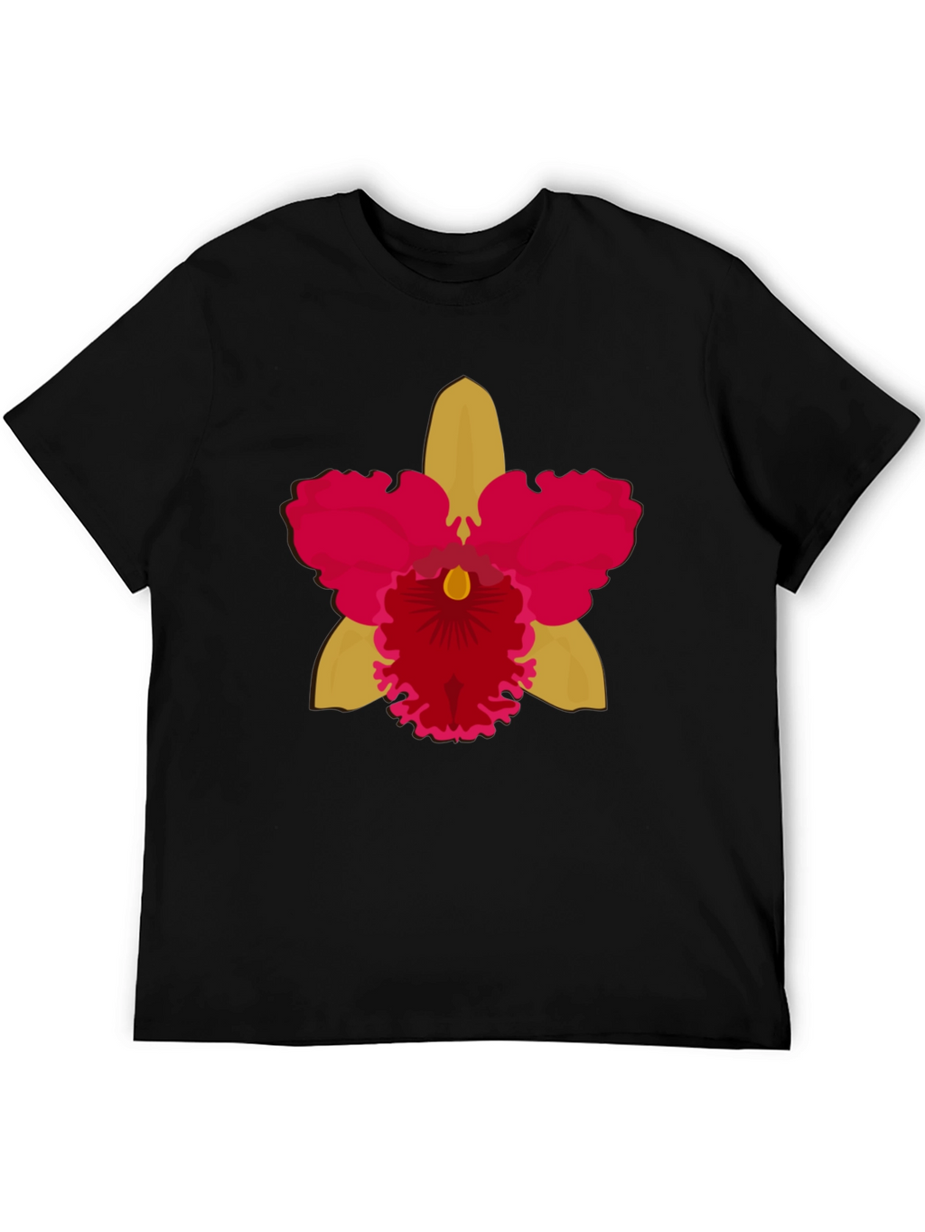 Black T-shirt with Bold Orchid Flower Design
