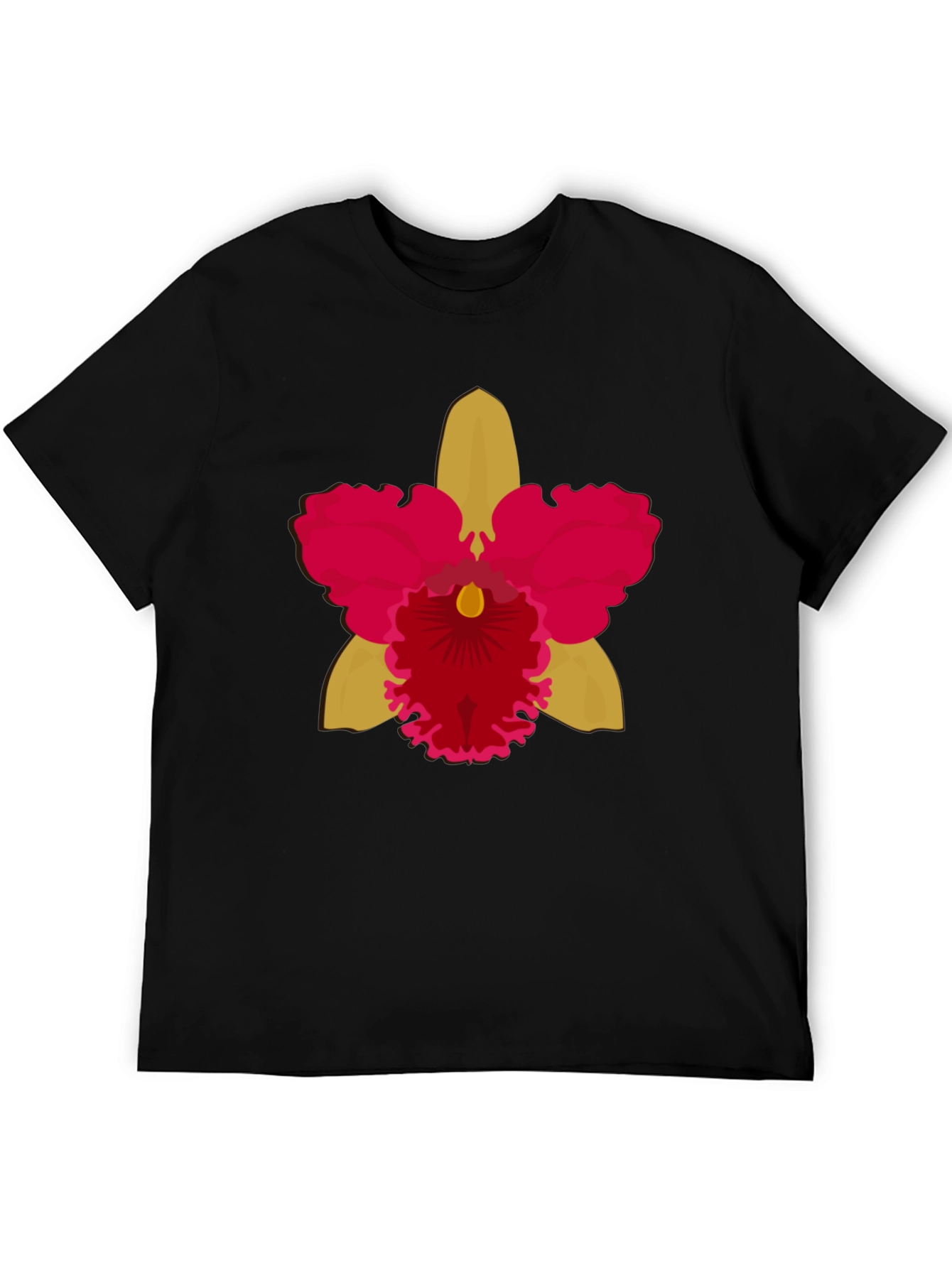 Black T-shirt with Bold Orchid Flower Design