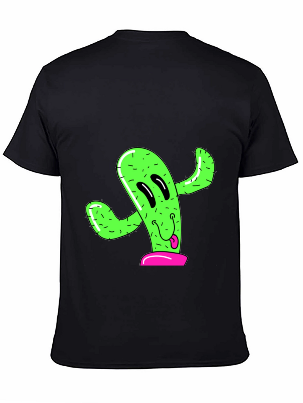 Fun Cactus Graphic Tee - Black Cotton T-Shirt