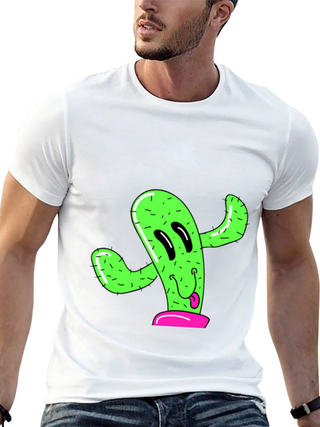 Fun Cactus Graphic Tee - Black Cotton T-Shirt