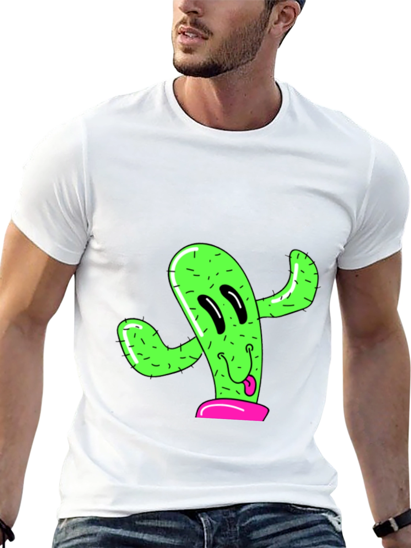 Fun Cactus Graphic Tee - Black Cotton T-Shirt