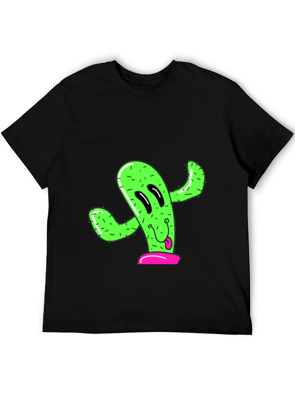 Fun Cactus Graphic Tee - Black Cotton T-Shirt
