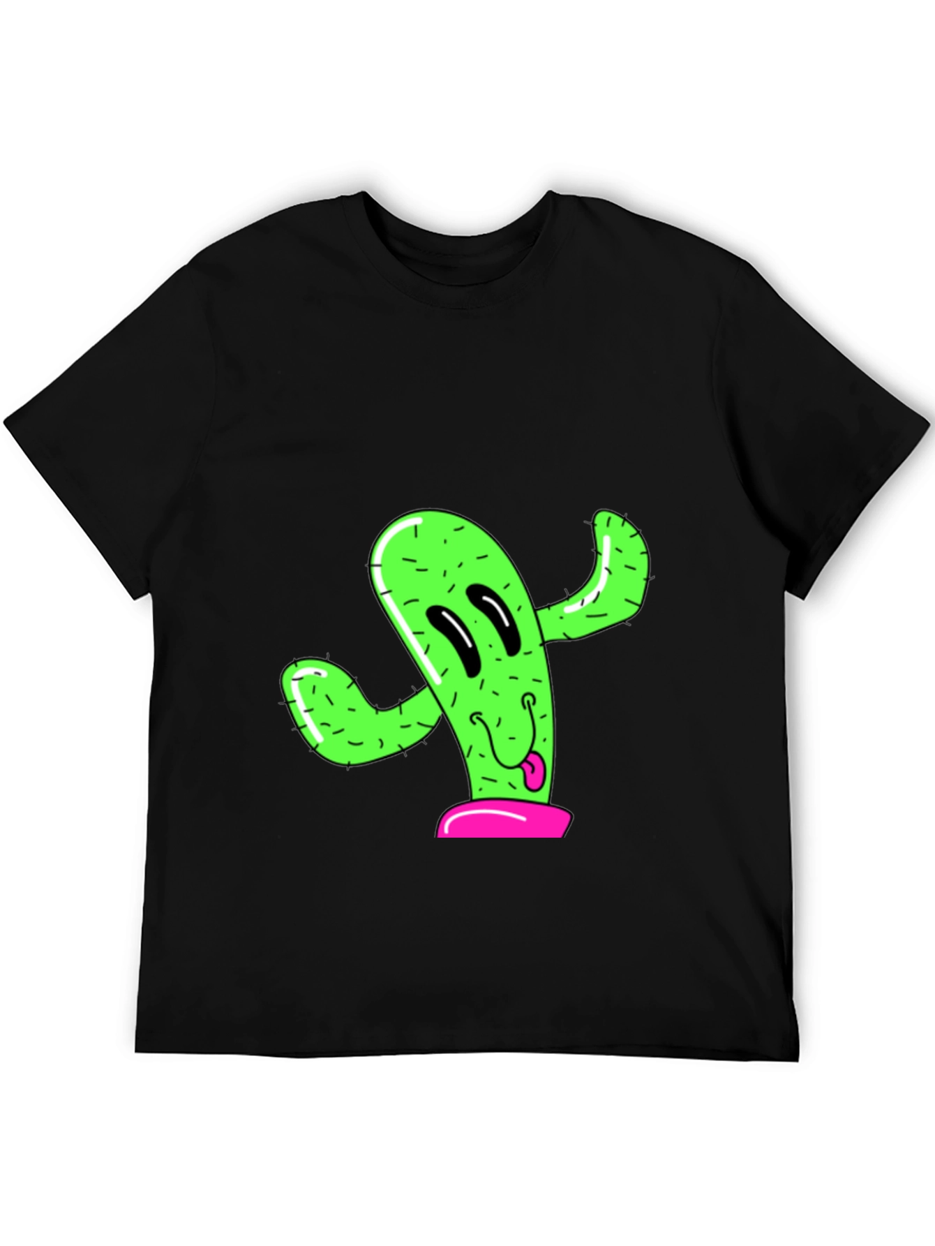 Fun Cactus Graphic Tee - Black Cotton T-Shirt