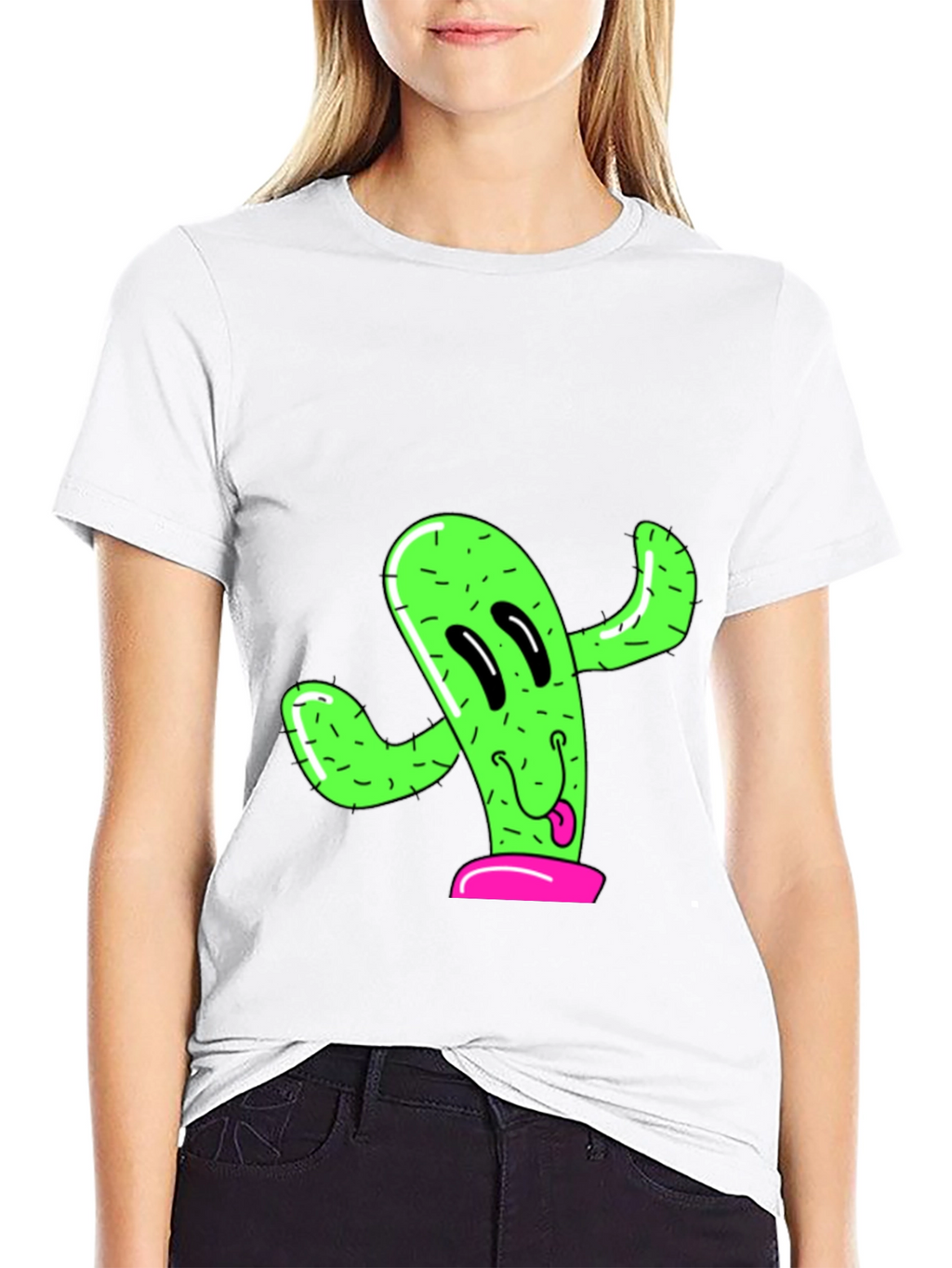 Fun Cactus Graphic Tee - Black Cotton T-Shirt