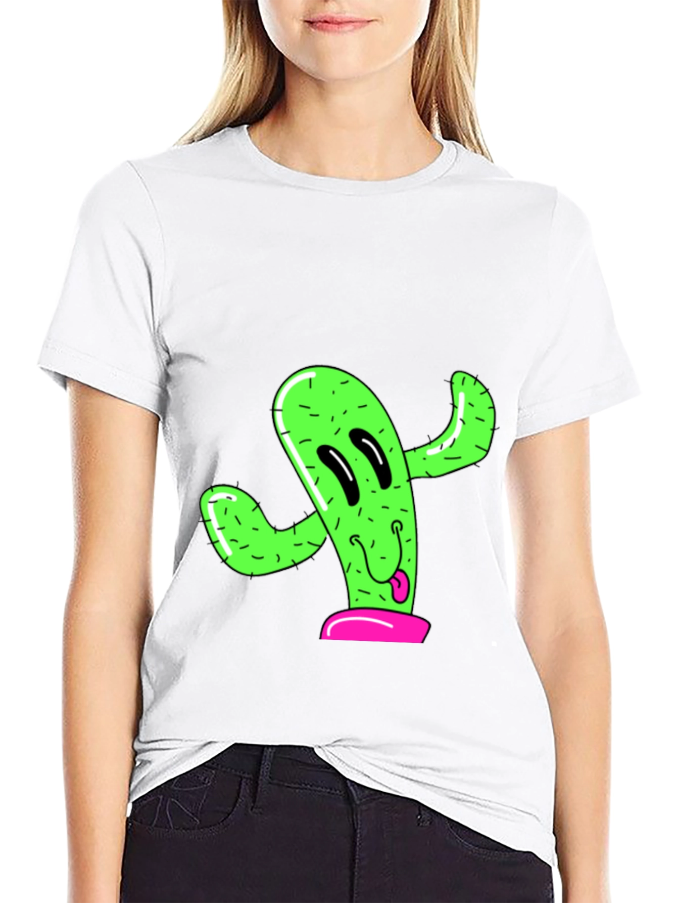 Fun Cactus Graphic Tee - Black Cotton T-Shirt