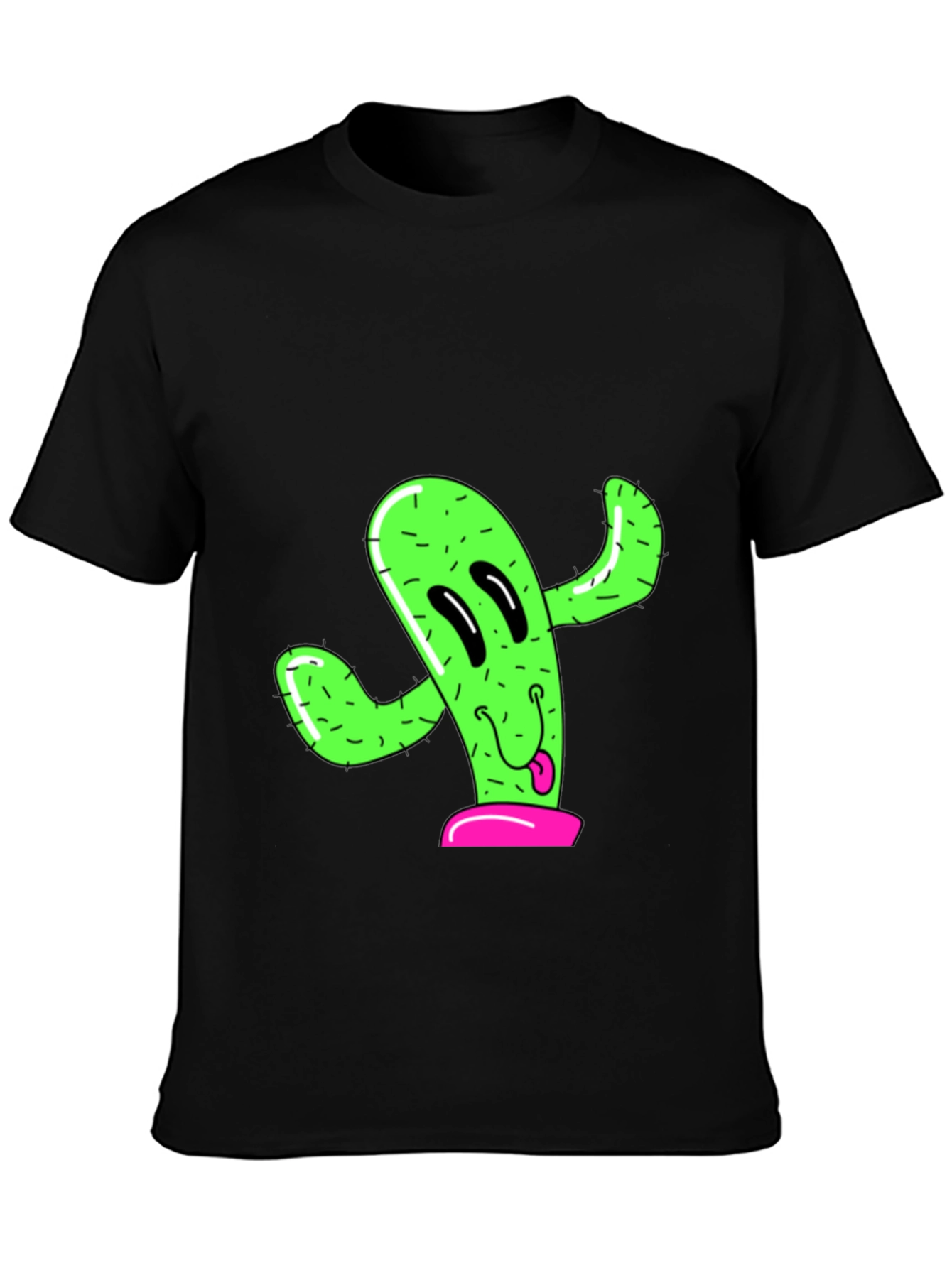 Fun Cactus Graphic Tee - Black Cotton T-Shirt