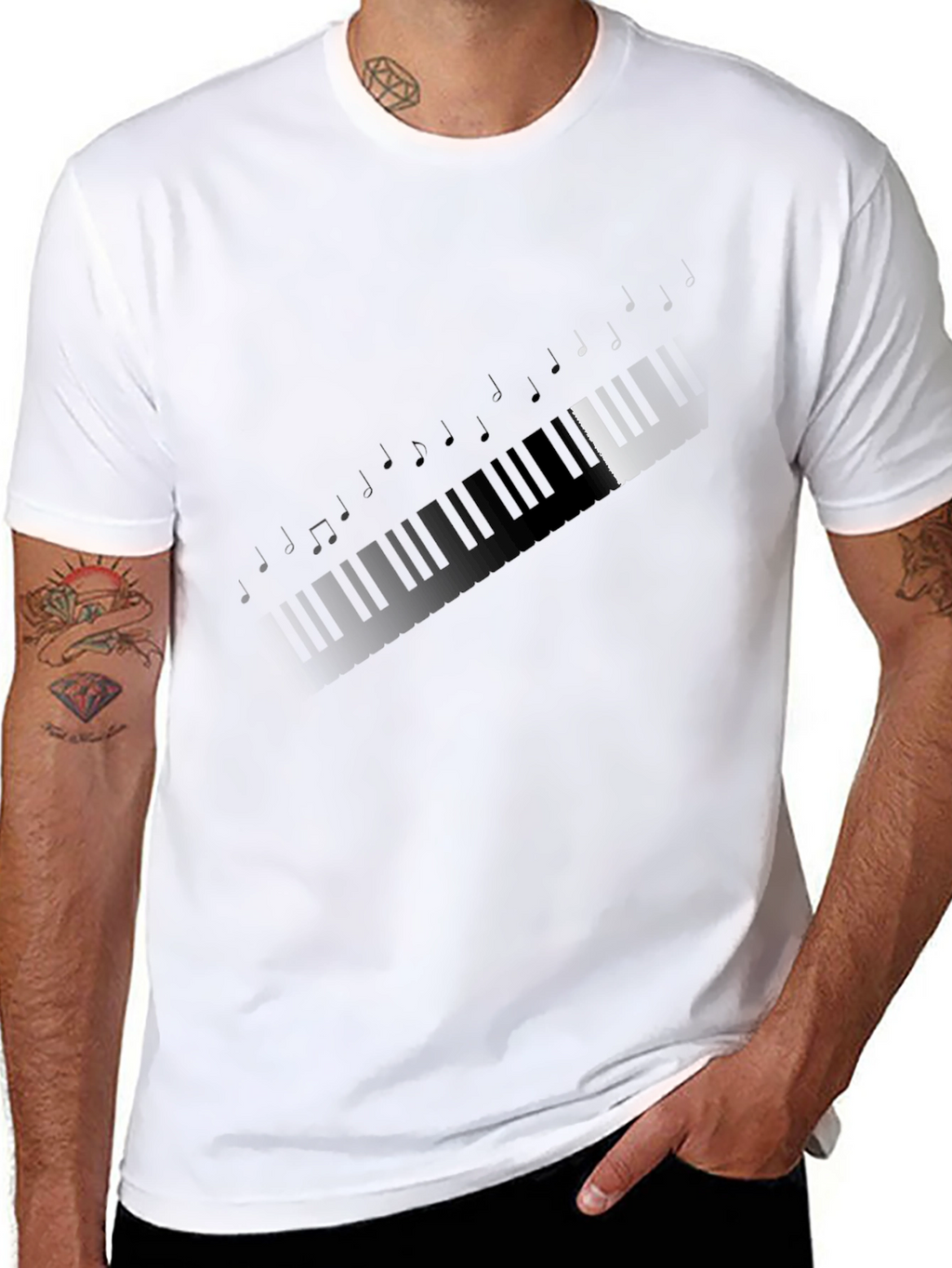Piano Keys & Notes Graphic T-Shirt - Black