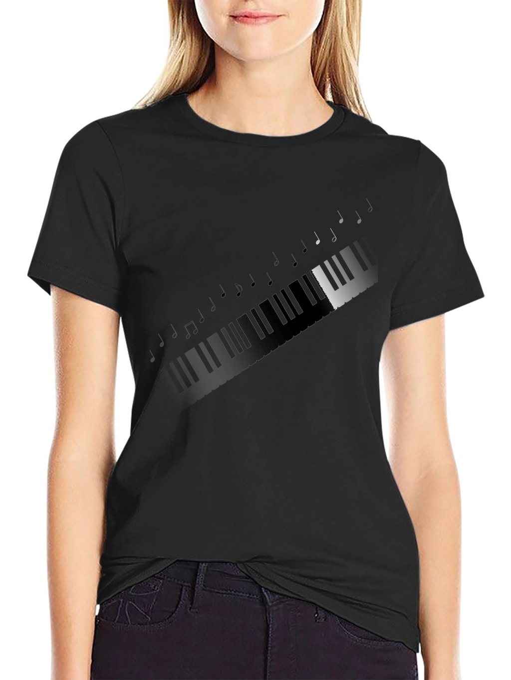 Piano Keys & Notes Graphic T-Shirt - Black