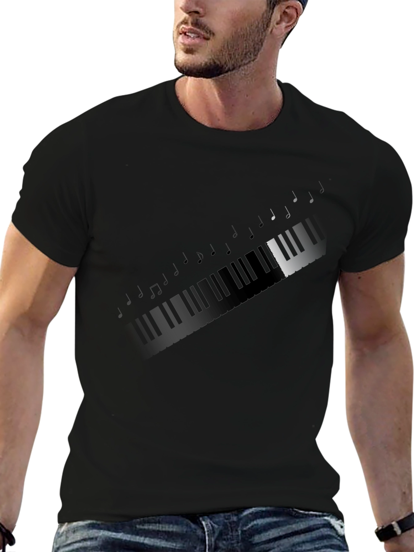 Piano Keys & Notes Graphic T-Shirt - Black