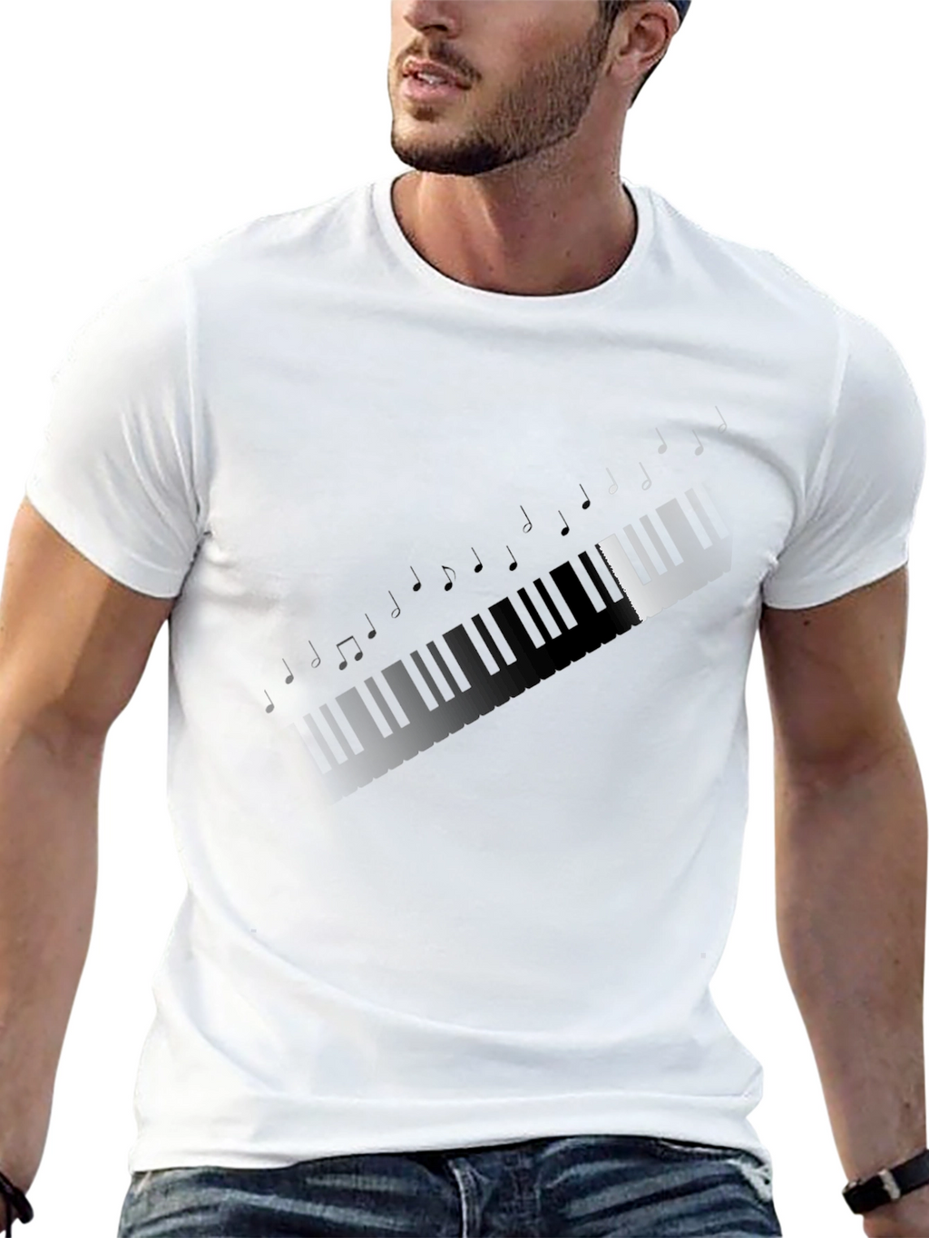 Piano Keys & Notes Graphic T-Shirt - Black