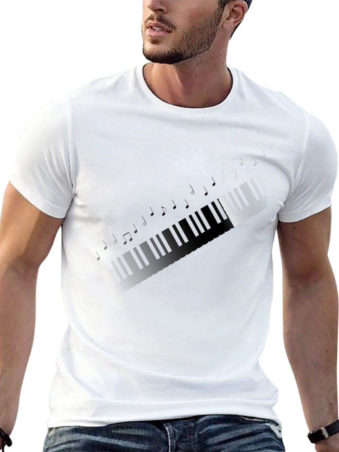 Piano Keys & Notes Graphic T-Shirt - Black