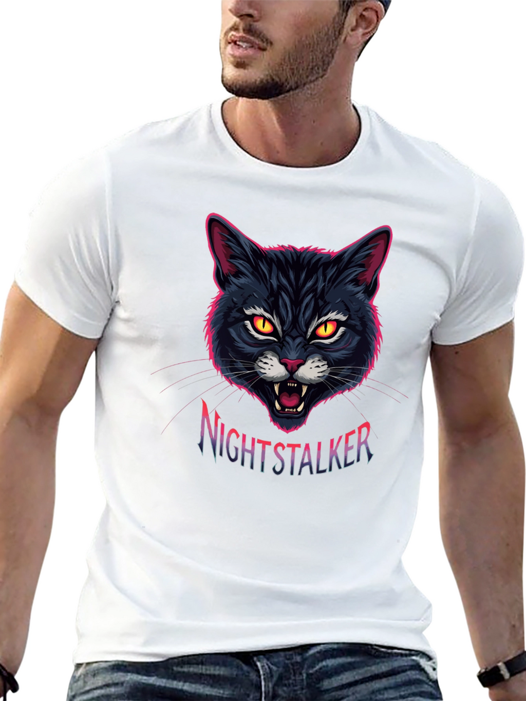 Nightstalker Cat Graphic T-Shirt - Mens Black Tee
