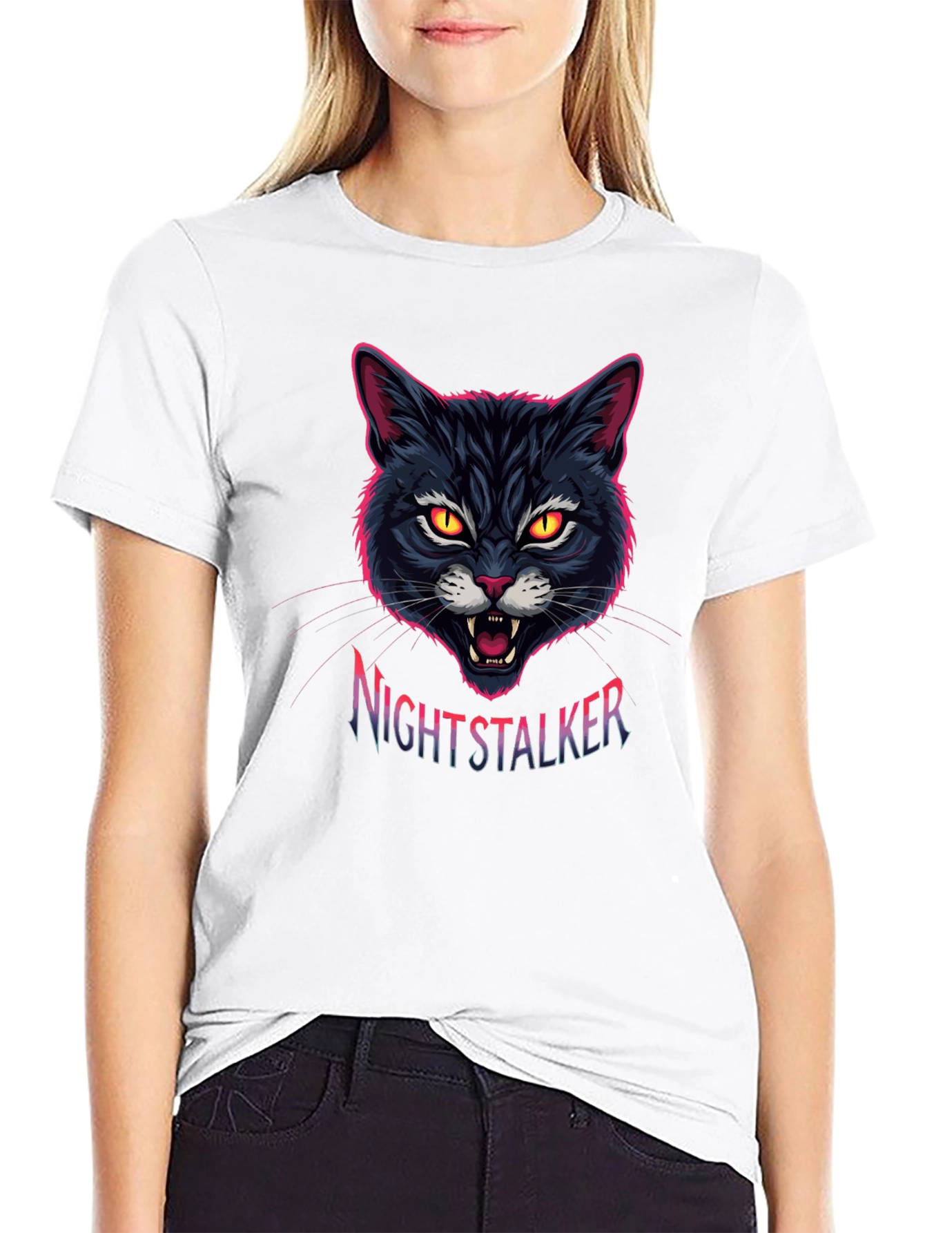 Nightstalker Cat Graphic T-Shirt - Mens Black Tee