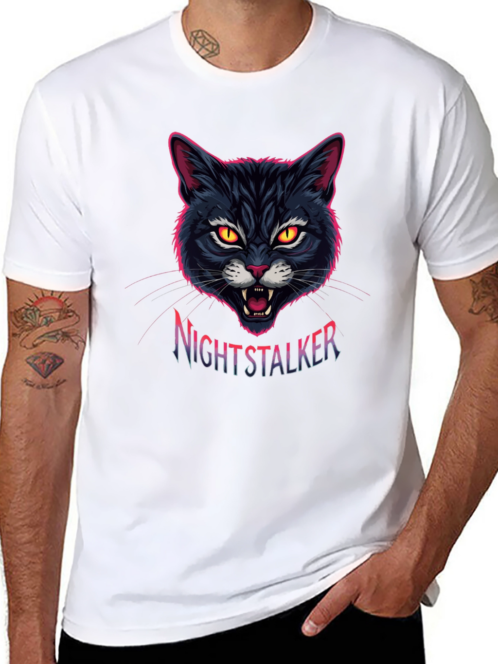 Nightstalker Cat Graphic T-Shirt - Mens Black Tee