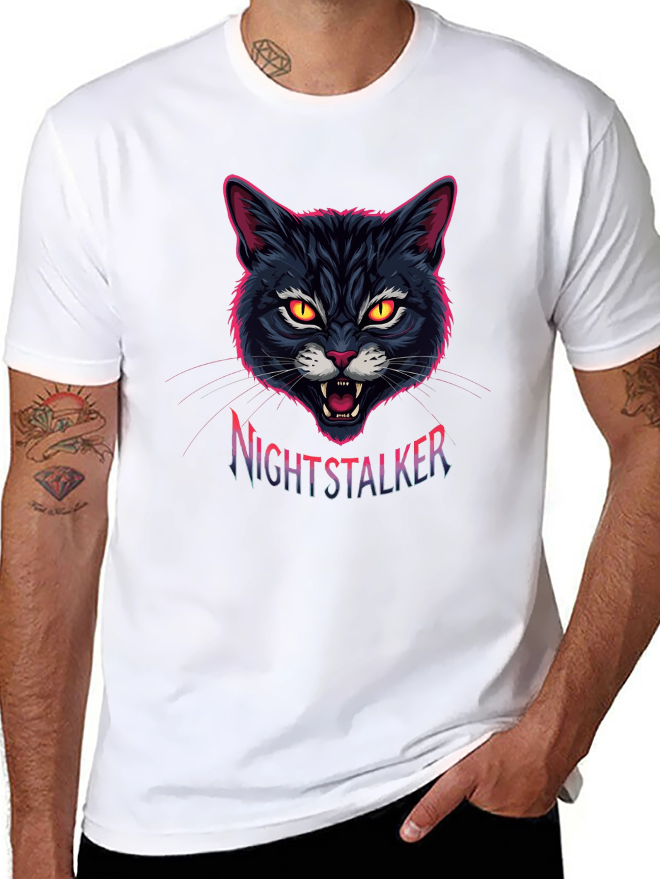 Nightstalker Cat Graphic T-Shirt - Mens Black Tee