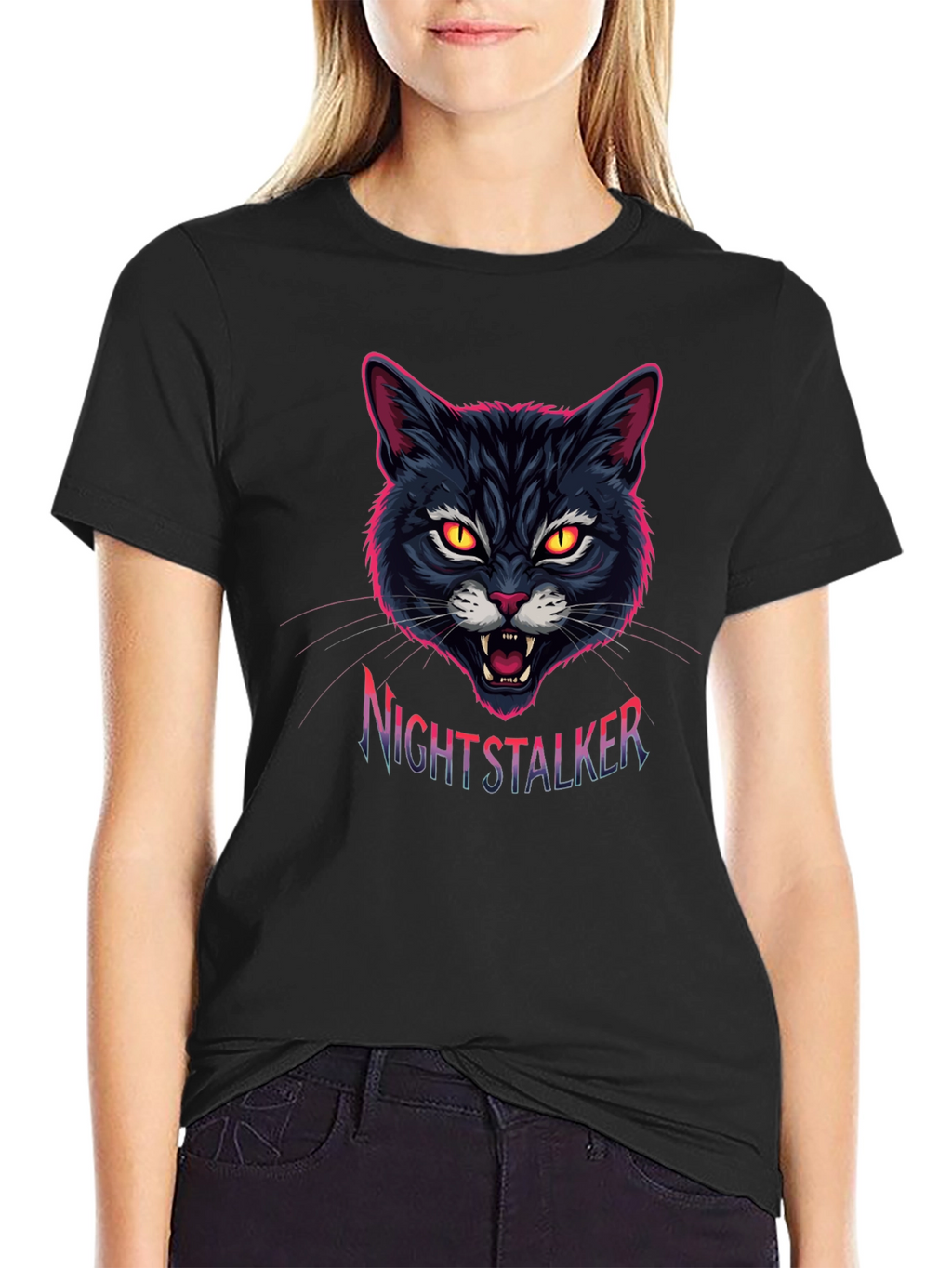 Nightstalker Cat Graphic T-Shirt - Mens Black Tee