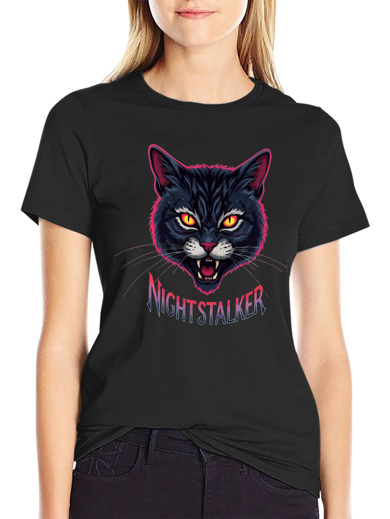 Nightstalker Cat Graphic T-Shirt - Mens Black Tee