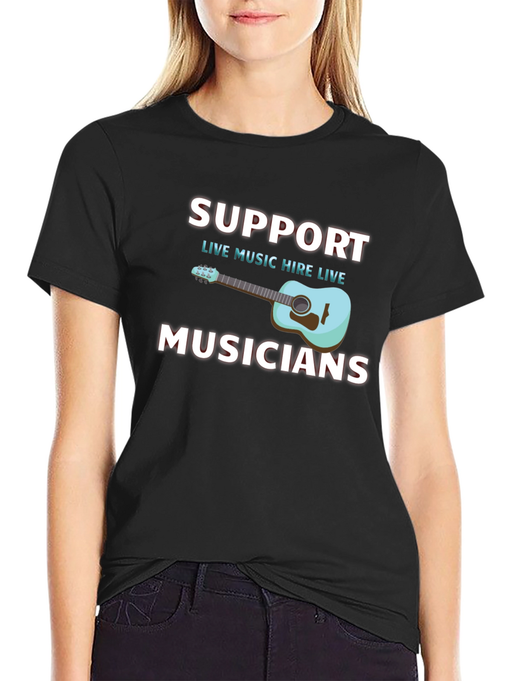 Support Musicians Black Graphic Tee