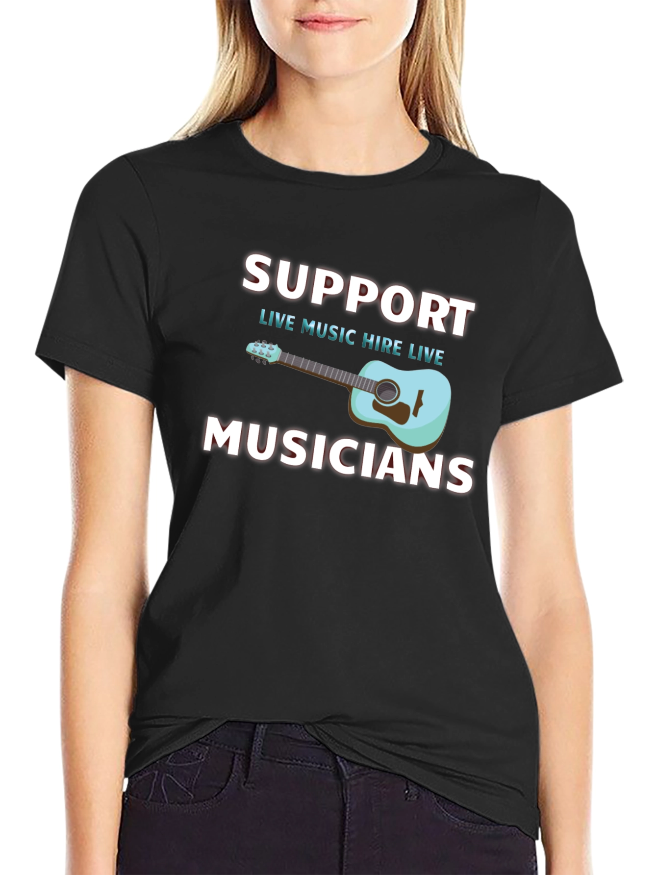 Support Musicians Black Graphic Tee