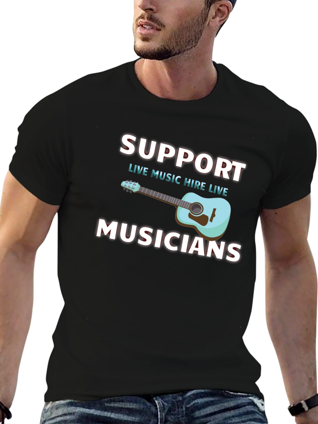 Support Musicians Black Graphic Tee