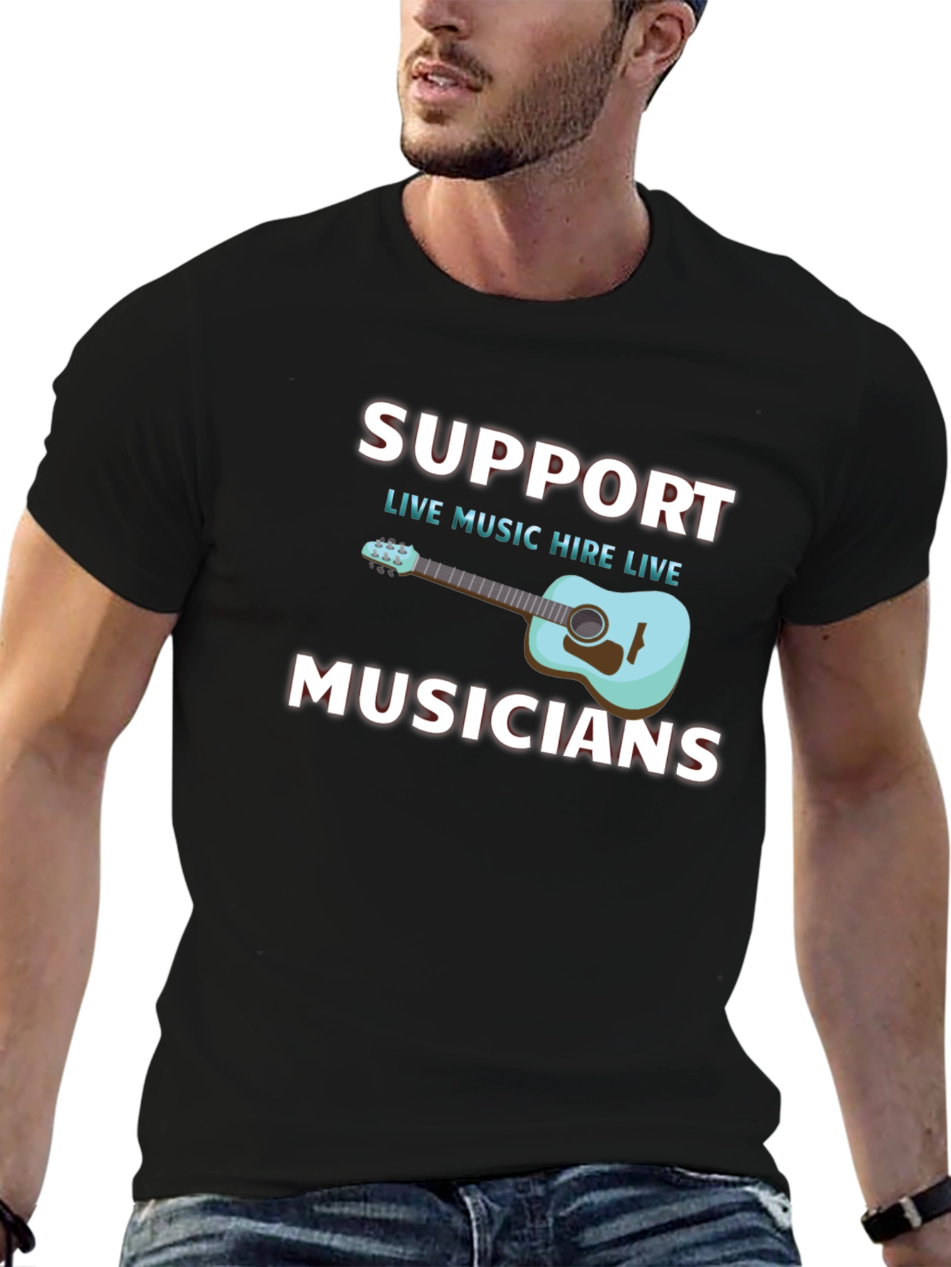 Support Musicians Black Graphic Tee