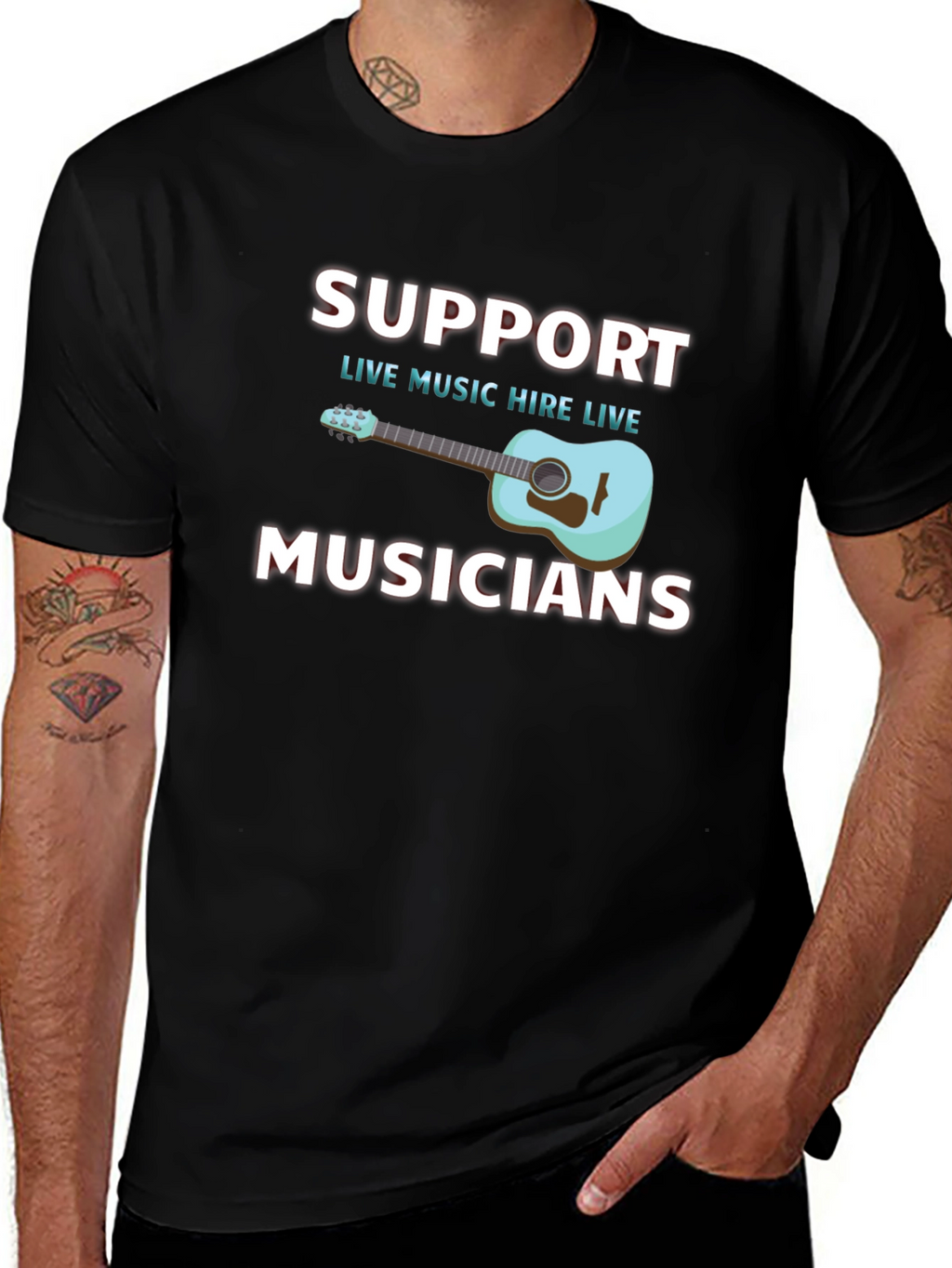 Support Musicians Black Graphic Tee