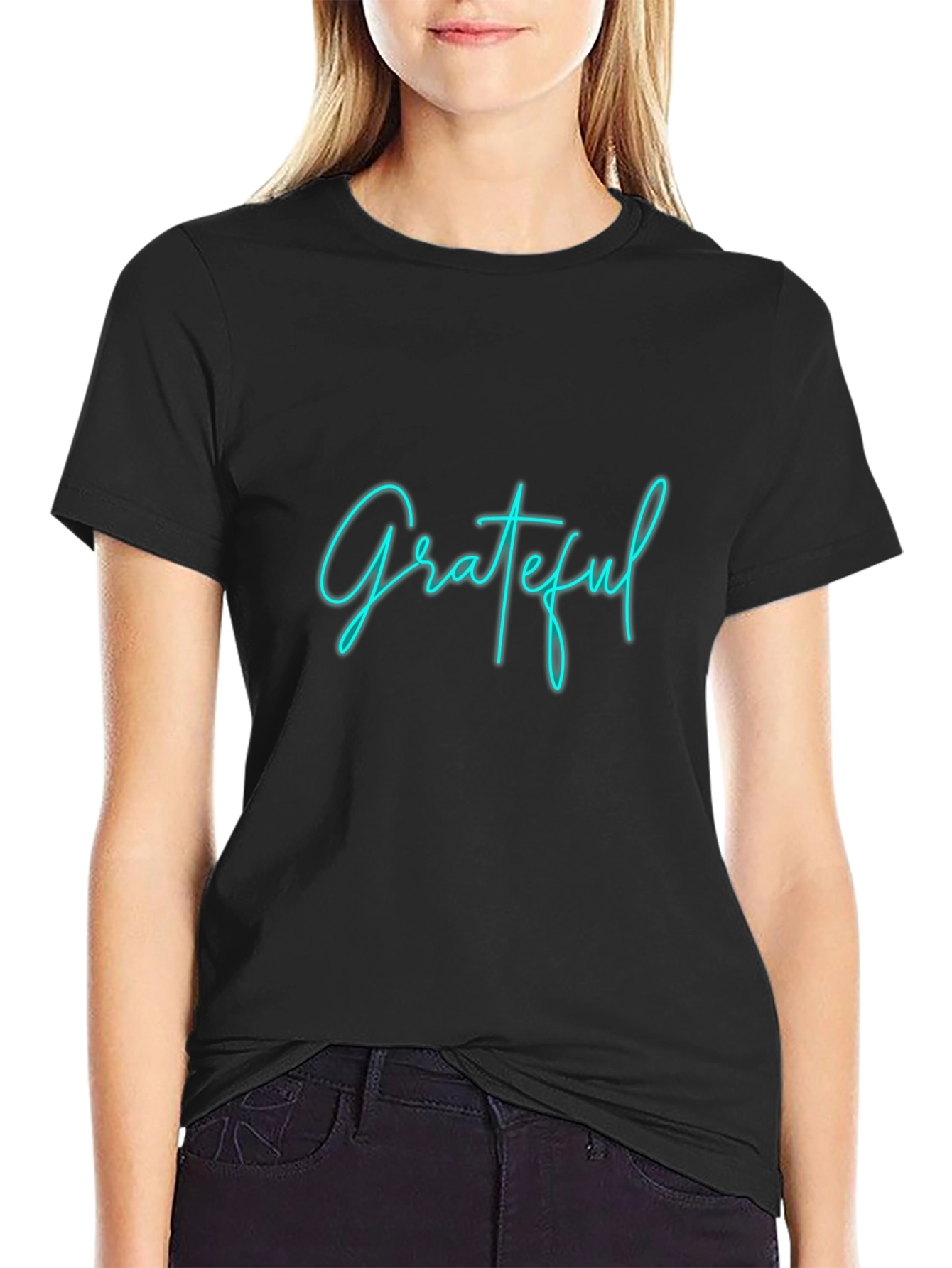 Grateful Graphic Tee - Black Crew Neck T-Shirt