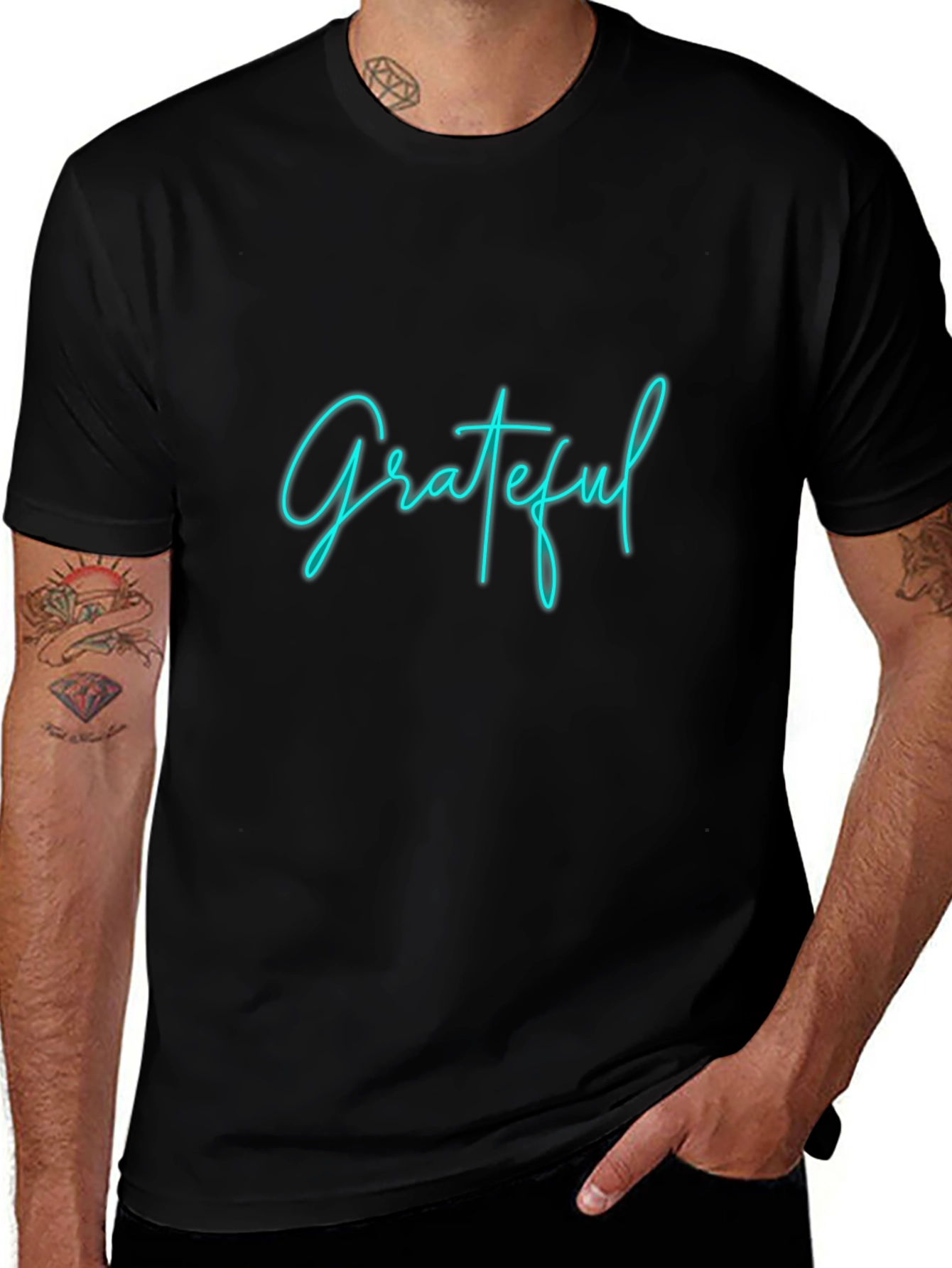 Grateful Graphic Tee - Black Crew Neck T-Shirt