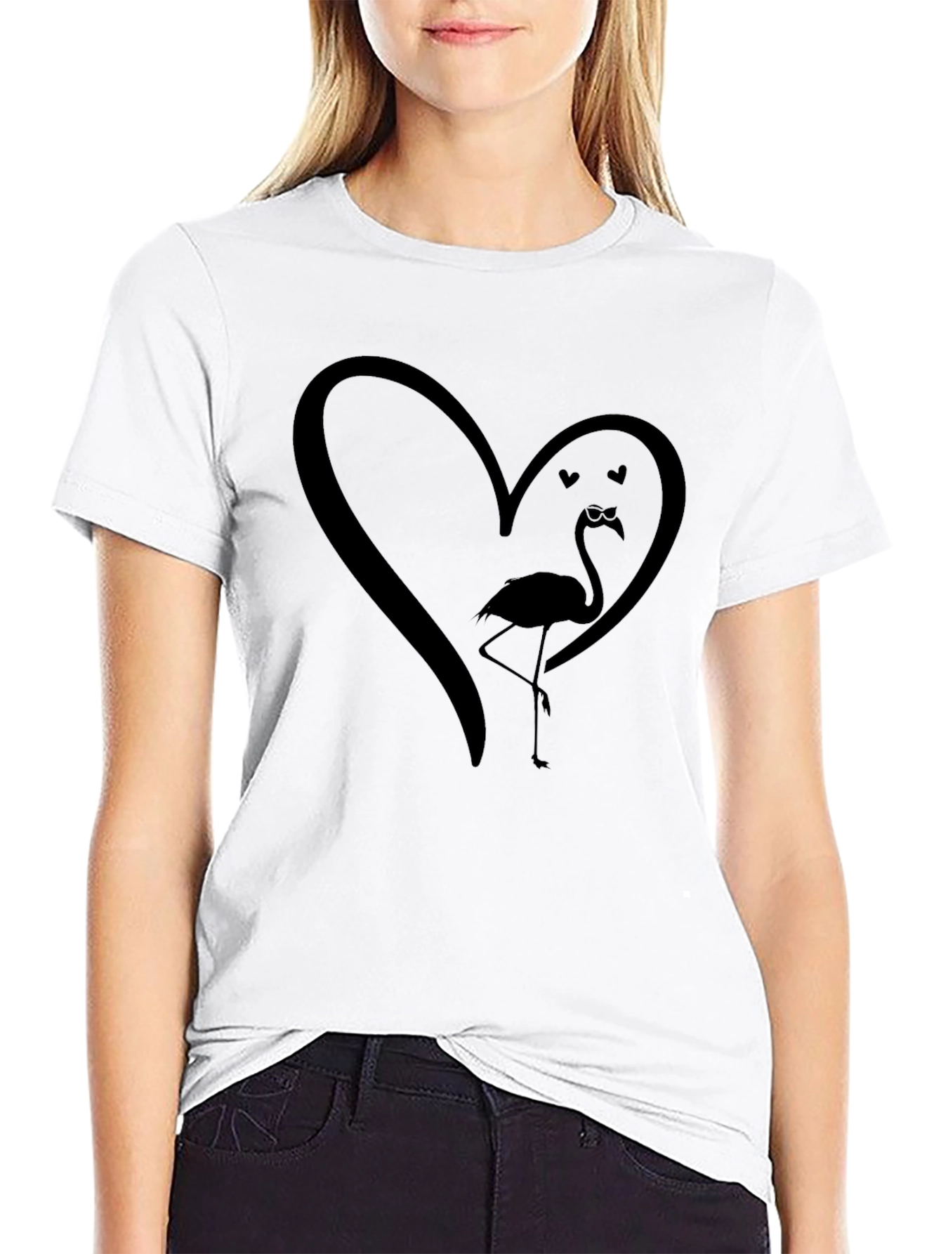 Flamingo Heart Graphic Tee - Unique Design