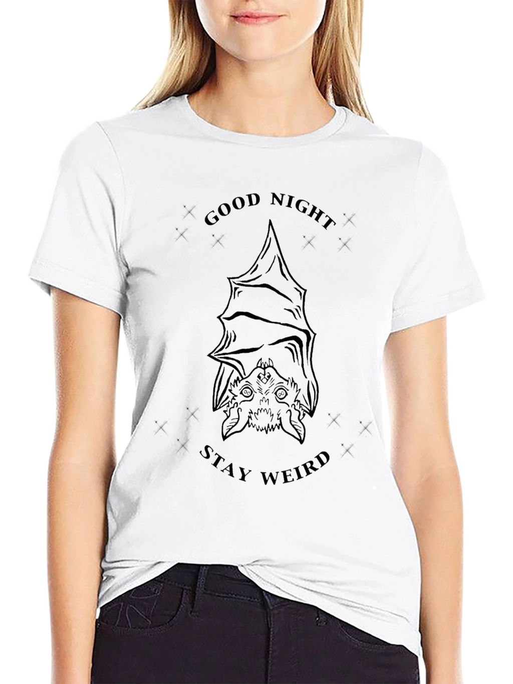 Good Night Stay Weird Bat Graphic T-Shirt