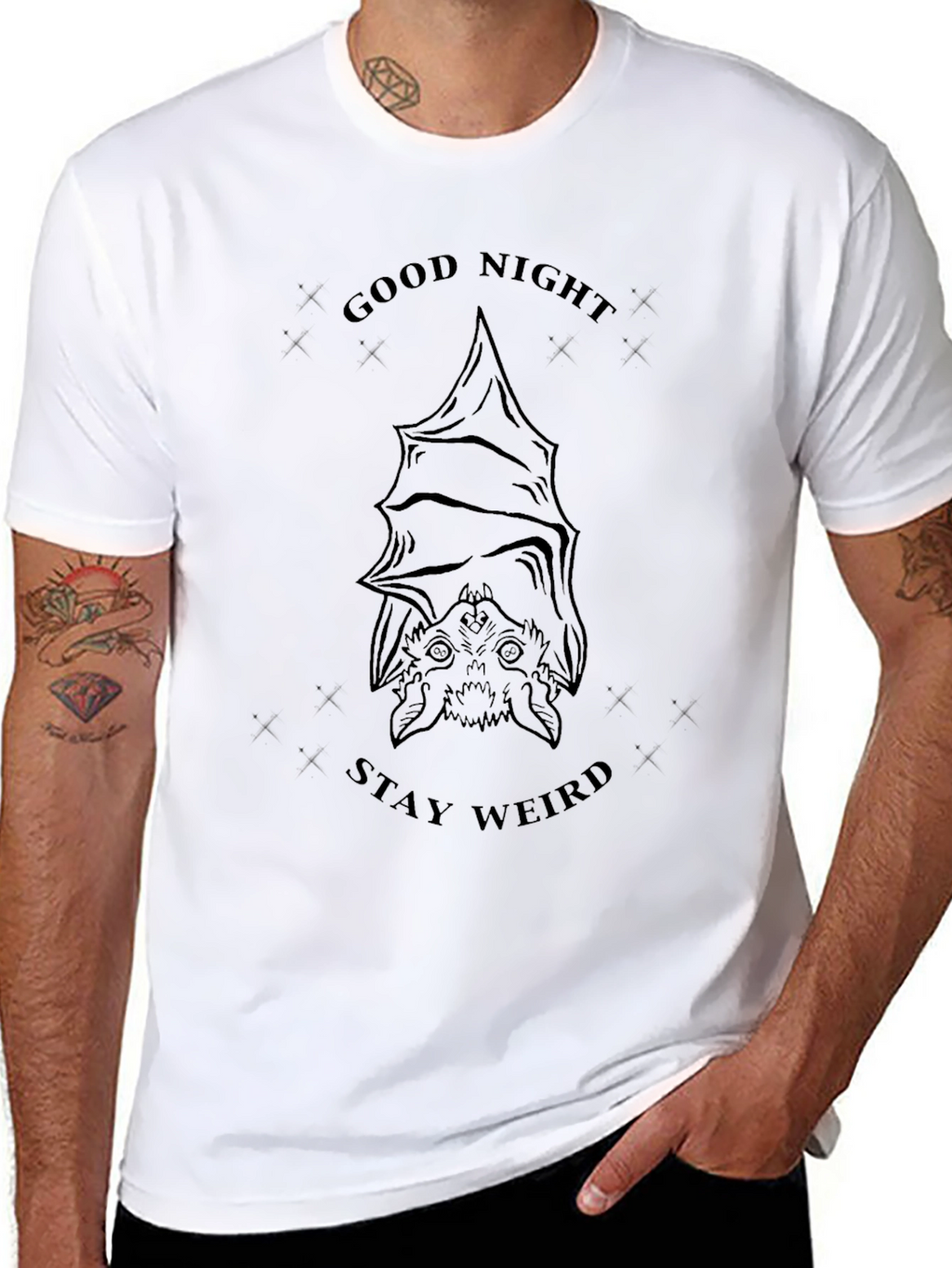 Good Night Stay Weird Bat Graphic T-Shirt