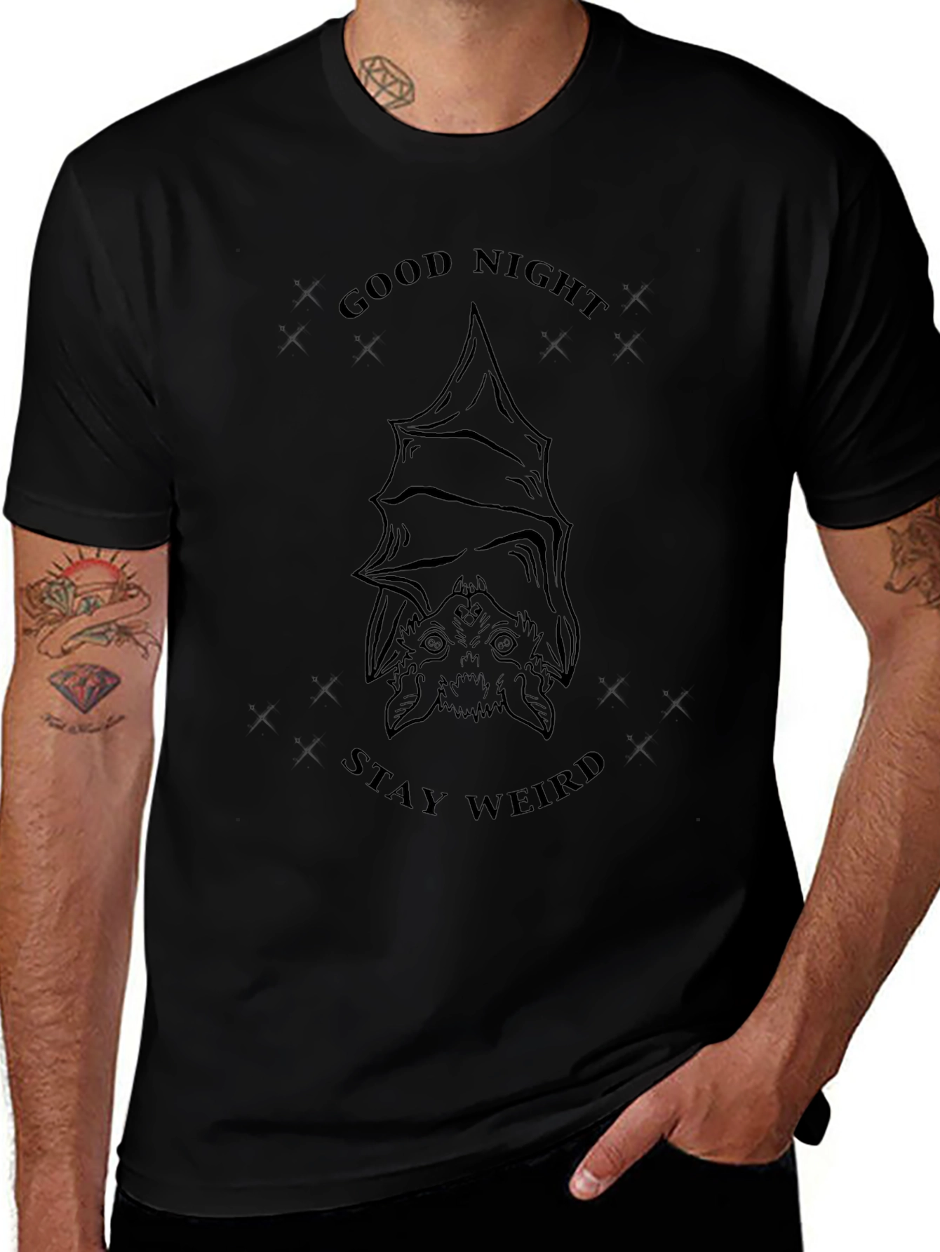 Good Night Stay Weird Bat Graphic T-Shirt