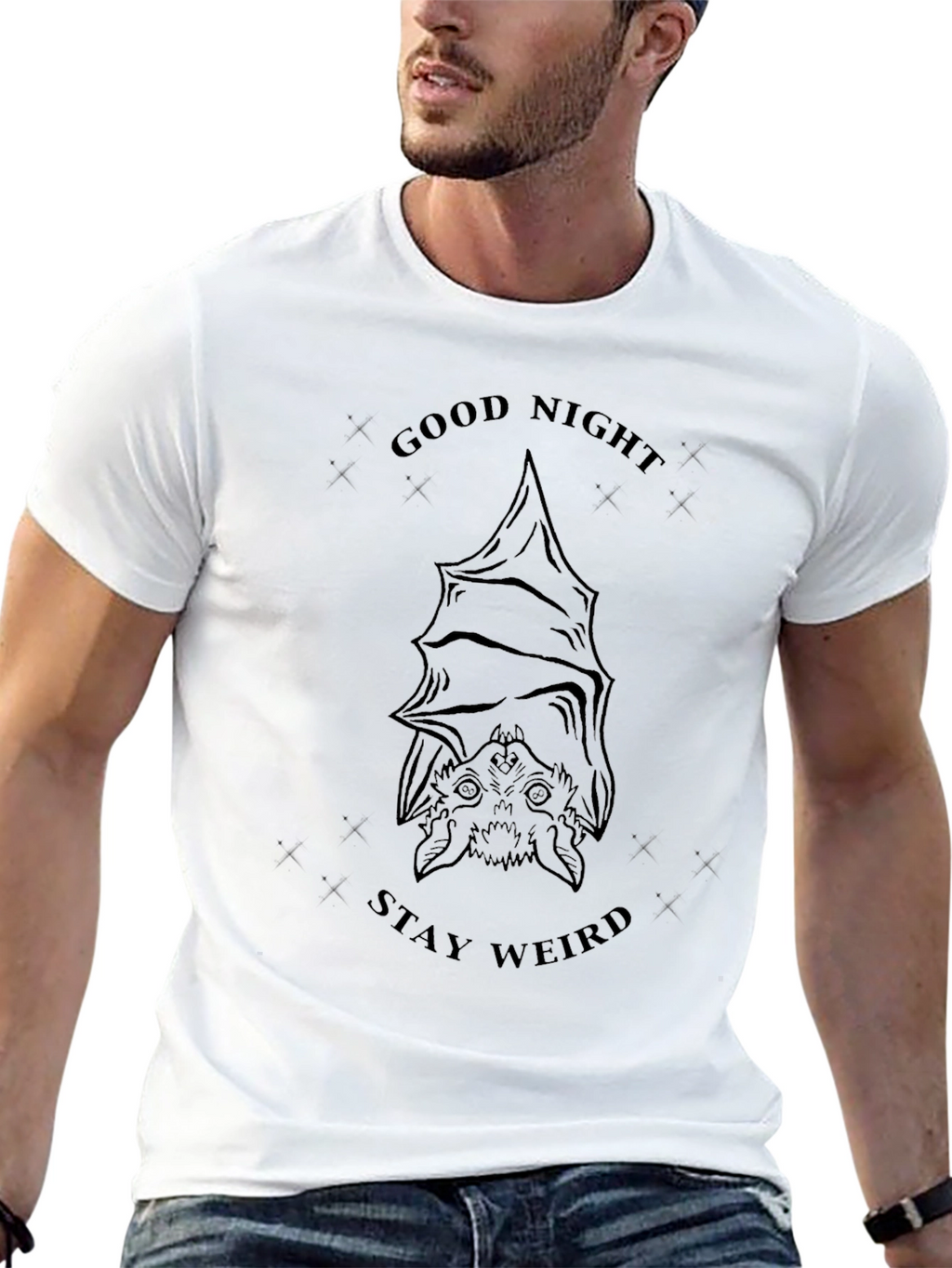 Good Night Stay Weird Bat Graphic T-Shirt