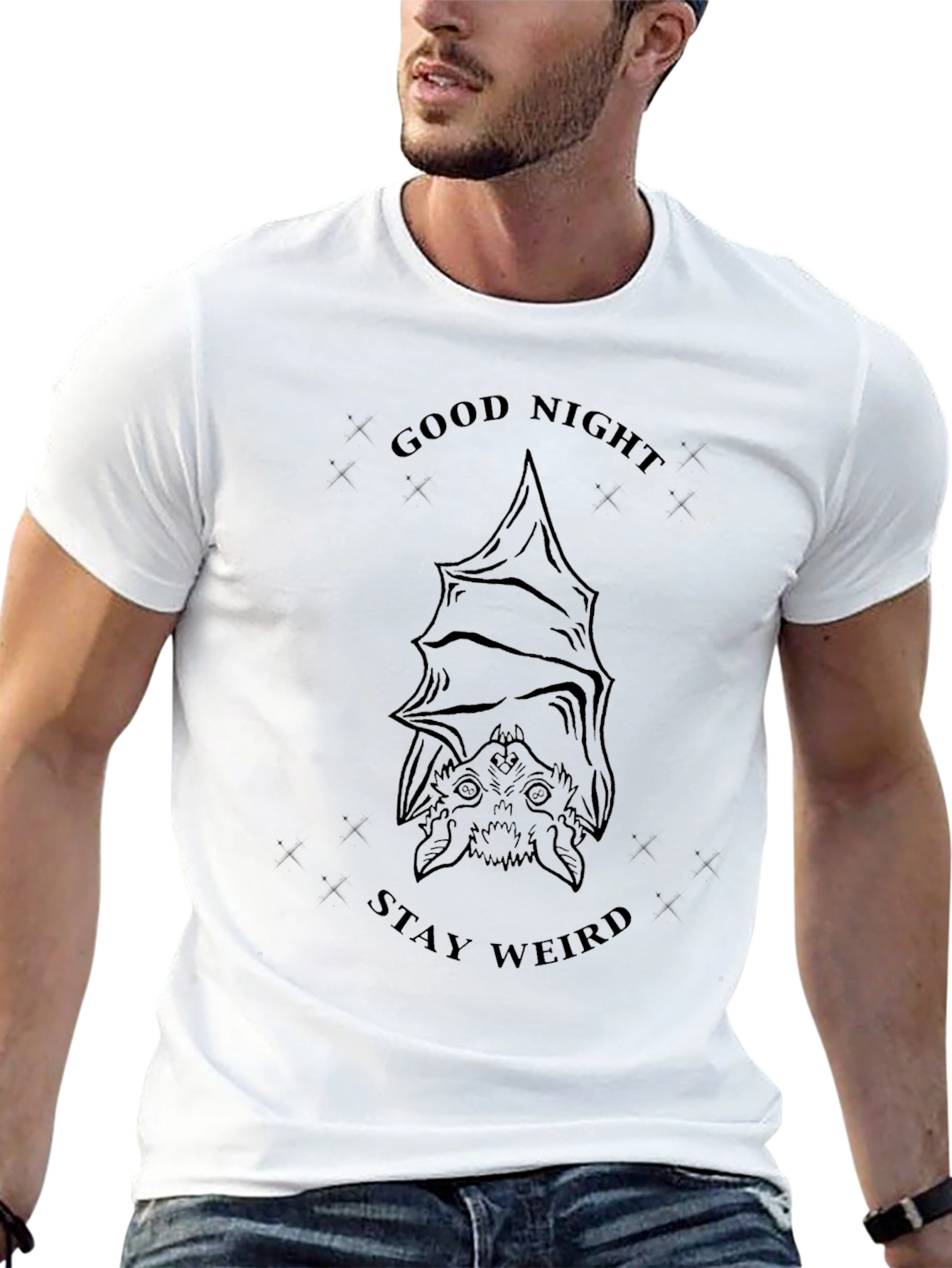 Good Night Stay Weird Bat Graphic T-Shirt